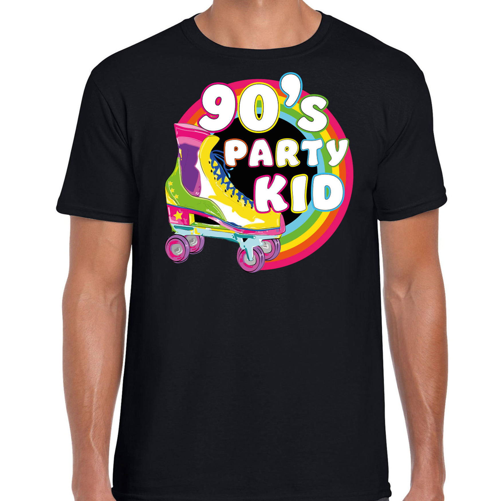 Bellatio Decorations nineties party verkleed t-shirt heren jaren 90 feest outfit 90s party kid zwart