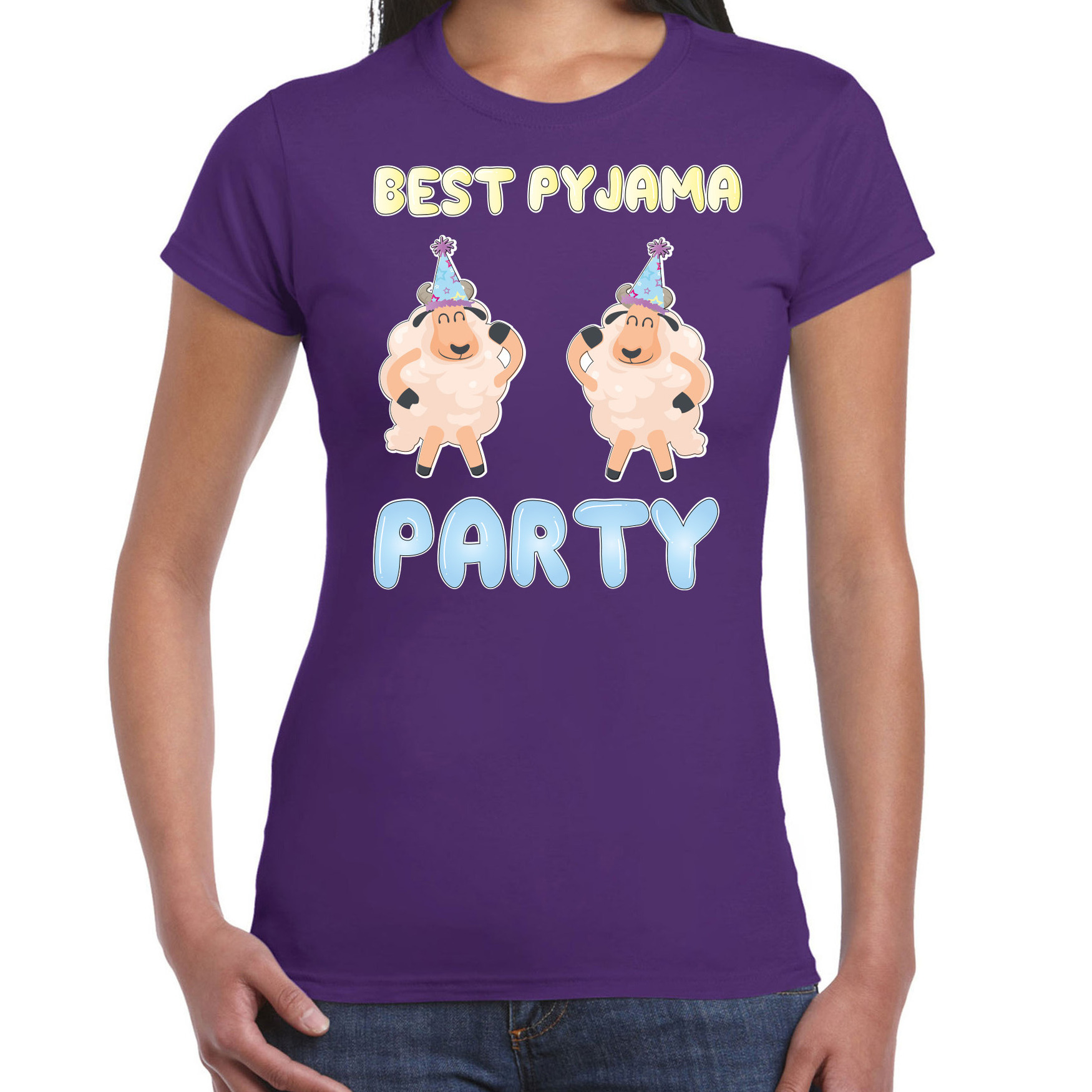 Bellatio Decorations Verkleed T-shirt voor dames best pyjama party paars carnaval- foute party