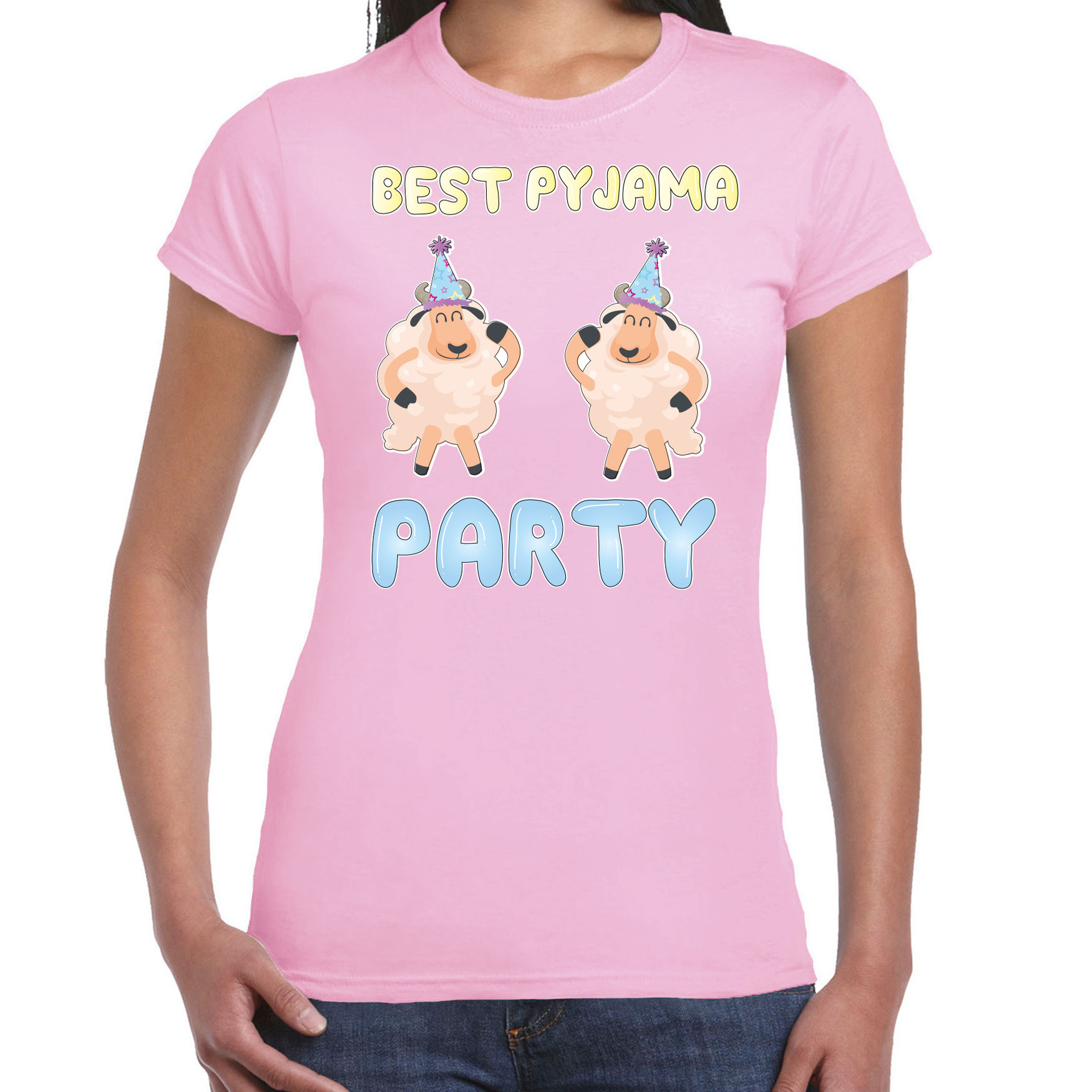 Bellatio Decorations Verkleed T-shirt voor dames best pyjama party roze carnaval foute party
