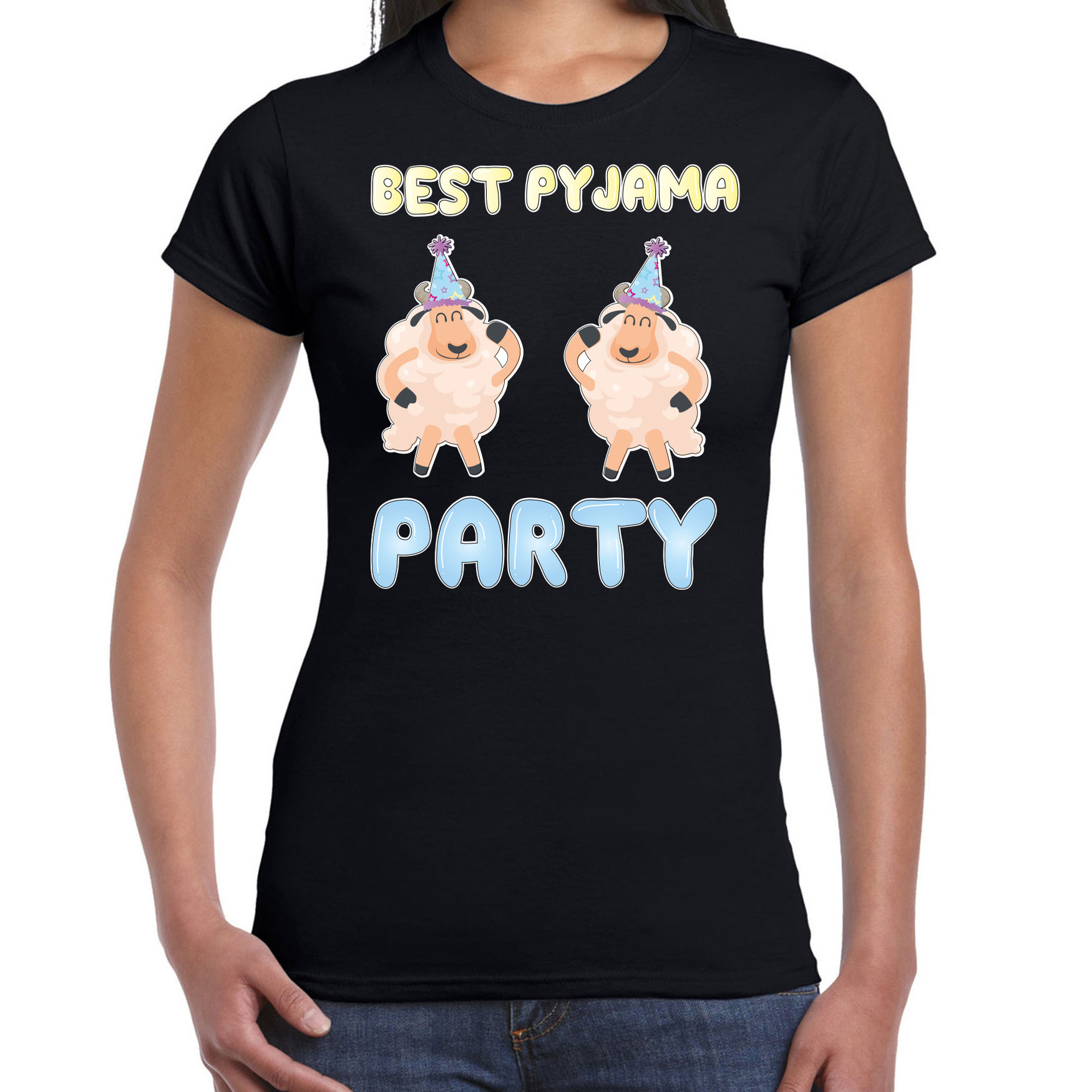 Bellatio Decorations Verkleed T-shirt voor dames best pyjama party zwart carnaval foute party