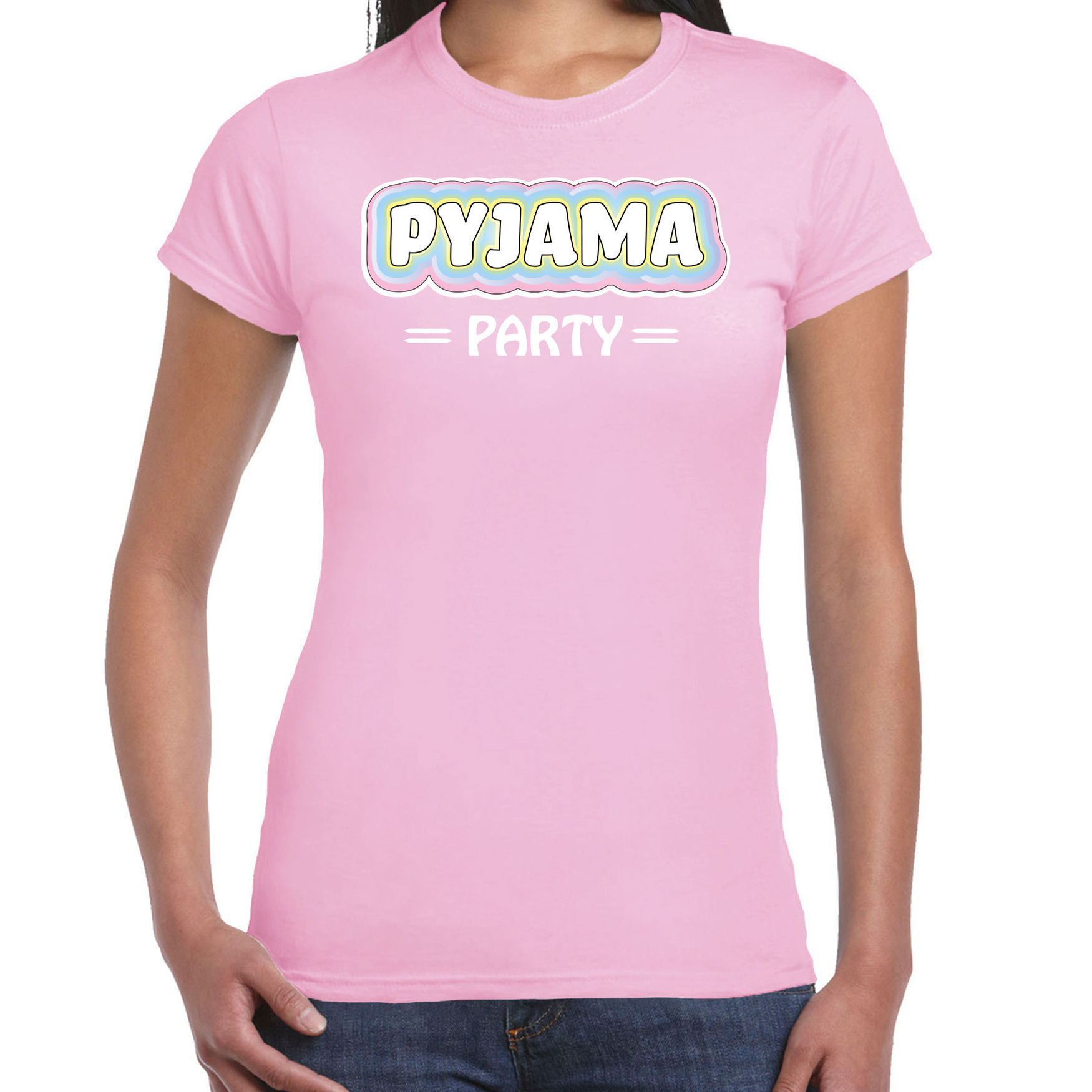 Bellatio Decorations Verkleed T-shirt voor dames pyjama party roze carnaval foute party
