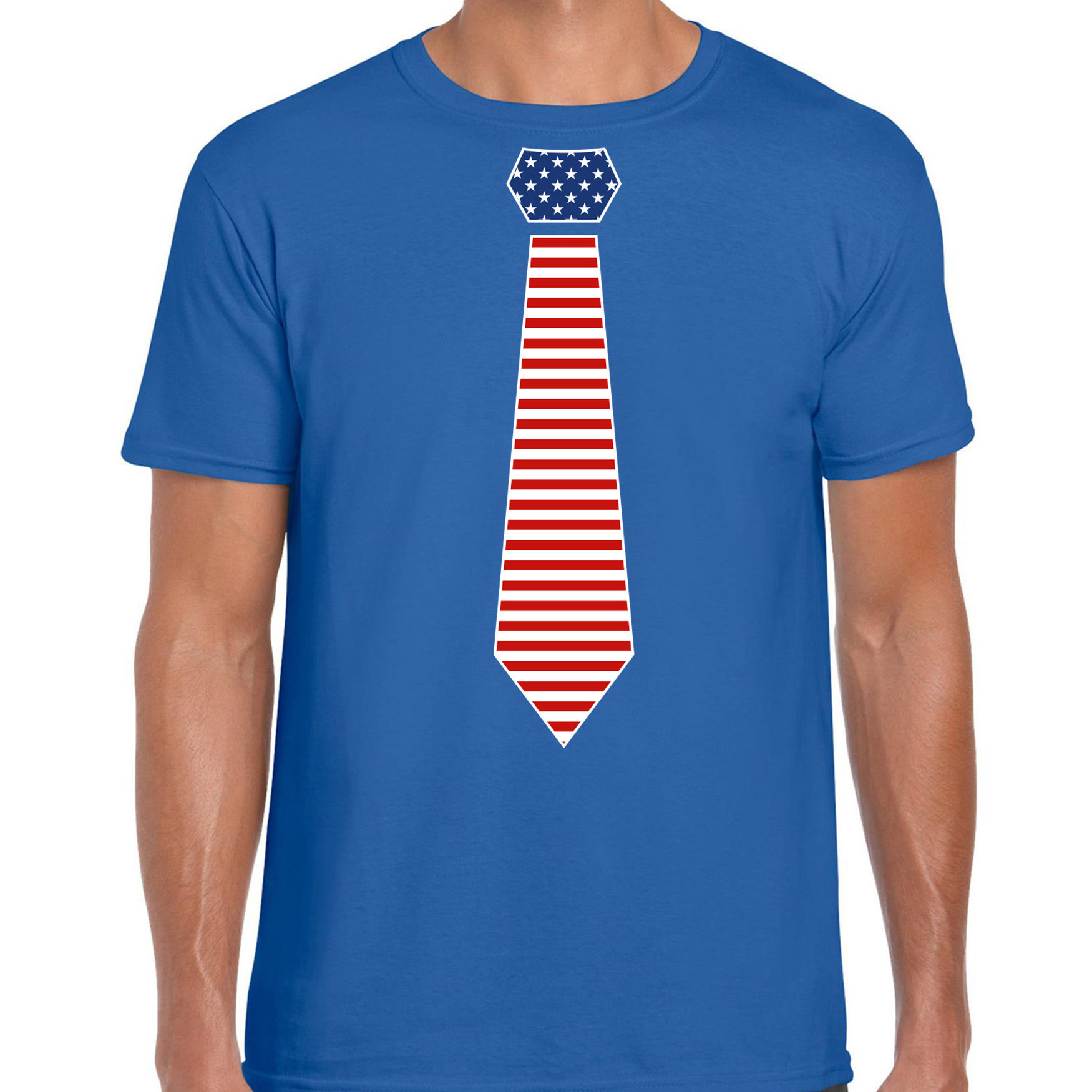 Bellatio Decorations verkleed t-shirt voor heren Amerikaanse stopdas blauw themafeest