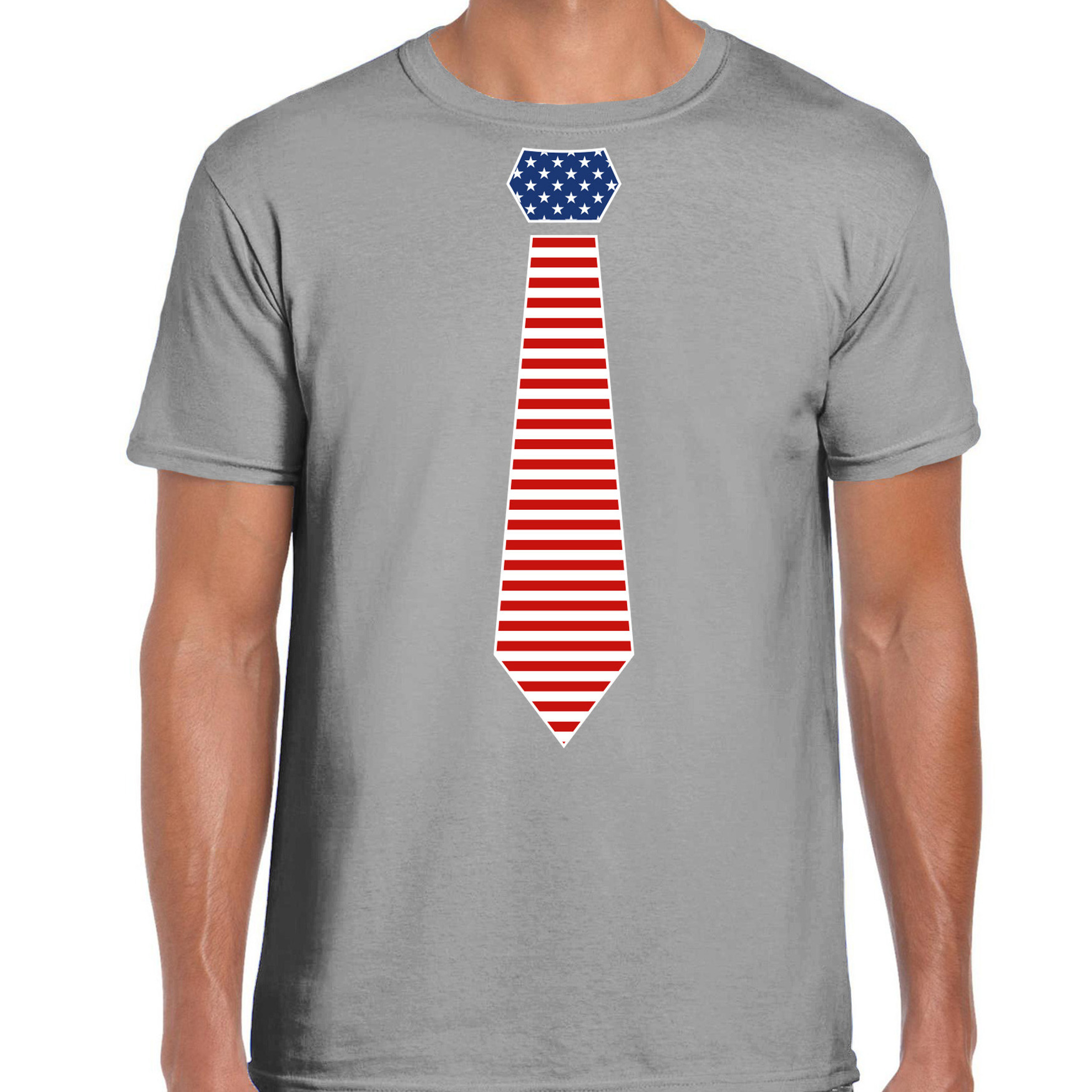 Bellatio Decorations verkleed t-shirt voor heren Amerikaanse stopdas grijs themafeest