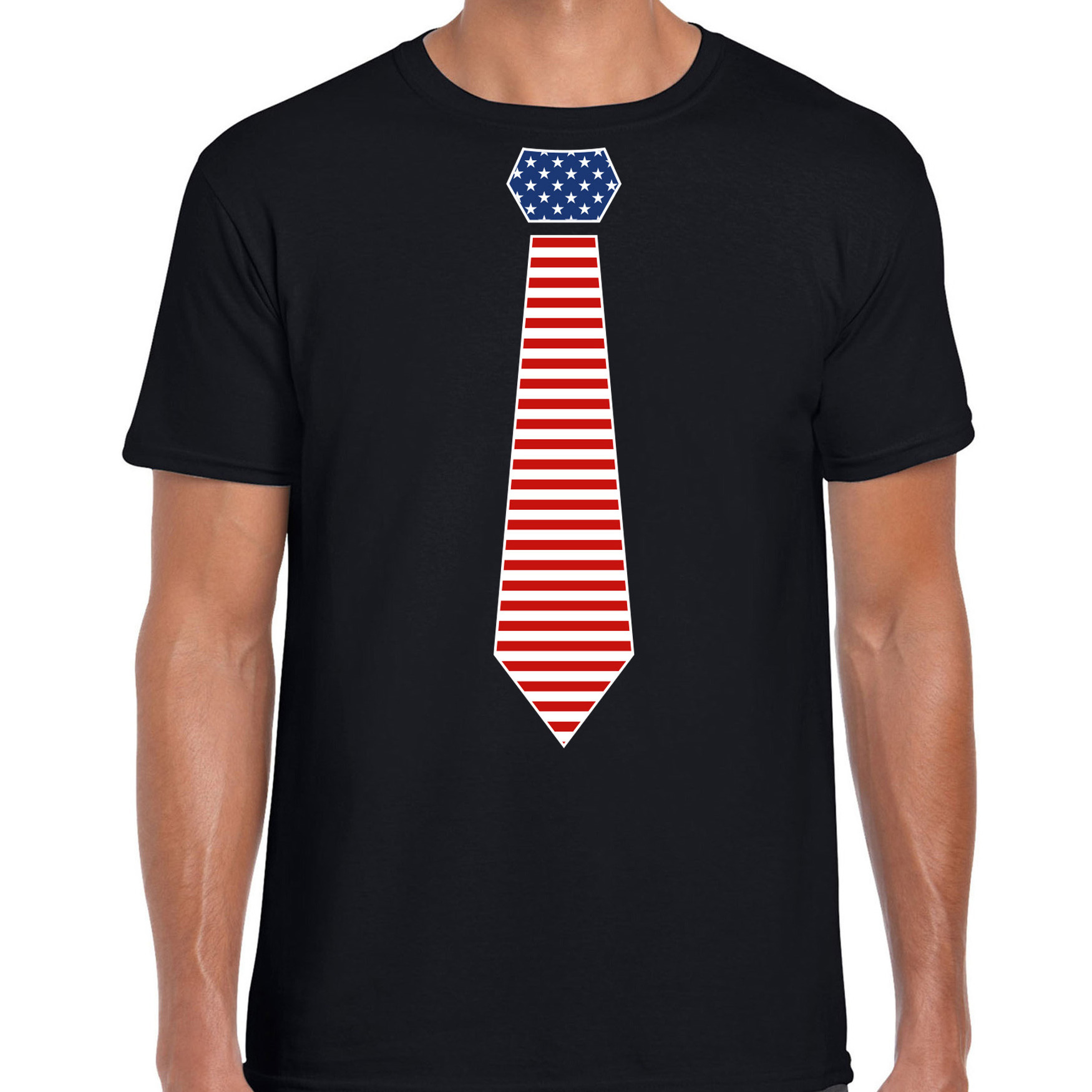Bellatio Decorations verkleed t-shirt voor heren Amerikaanse stopdas zwart themafeest