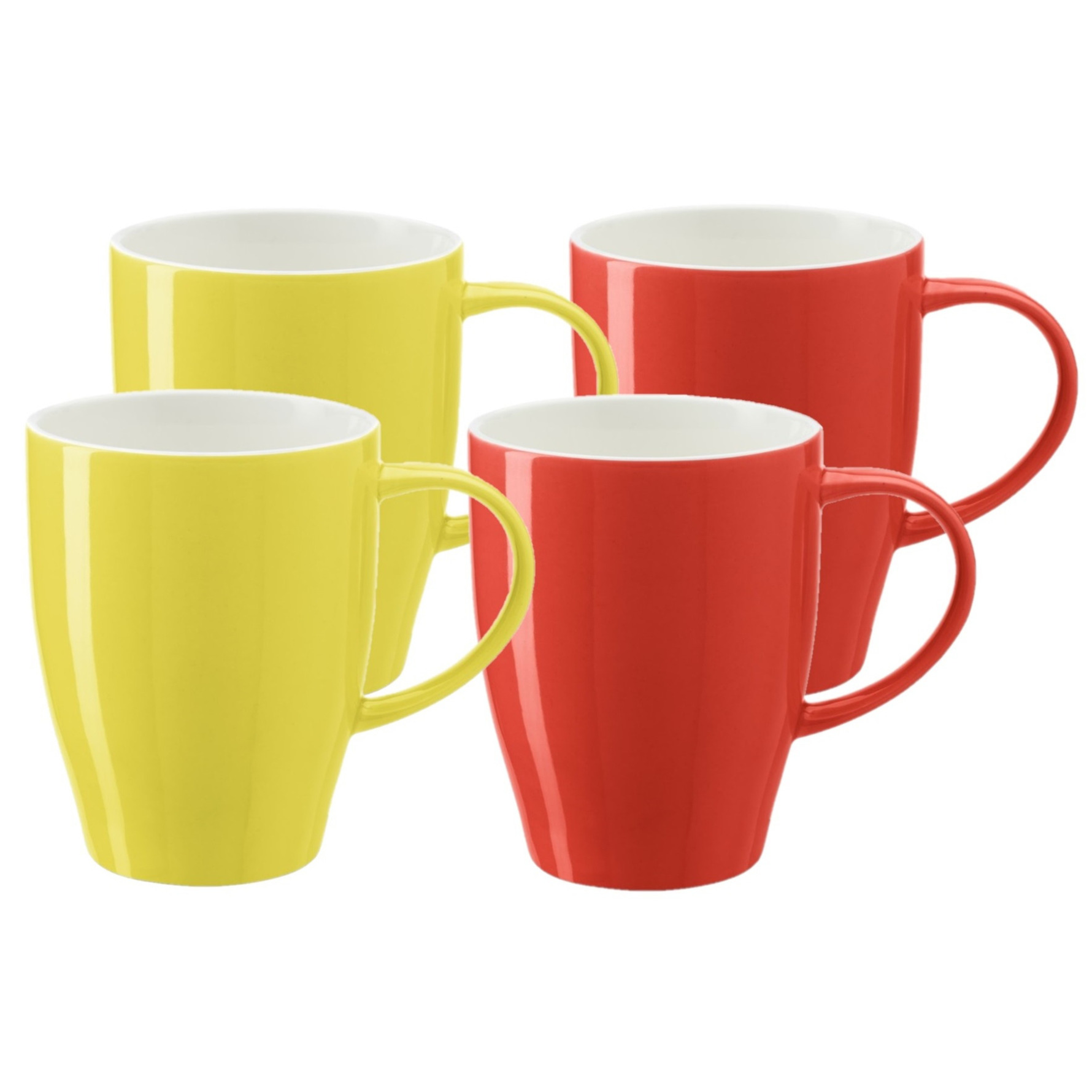 Bellatio Design Koffie mokken-bekers Spain 4x porselein geel-rood 350 ml