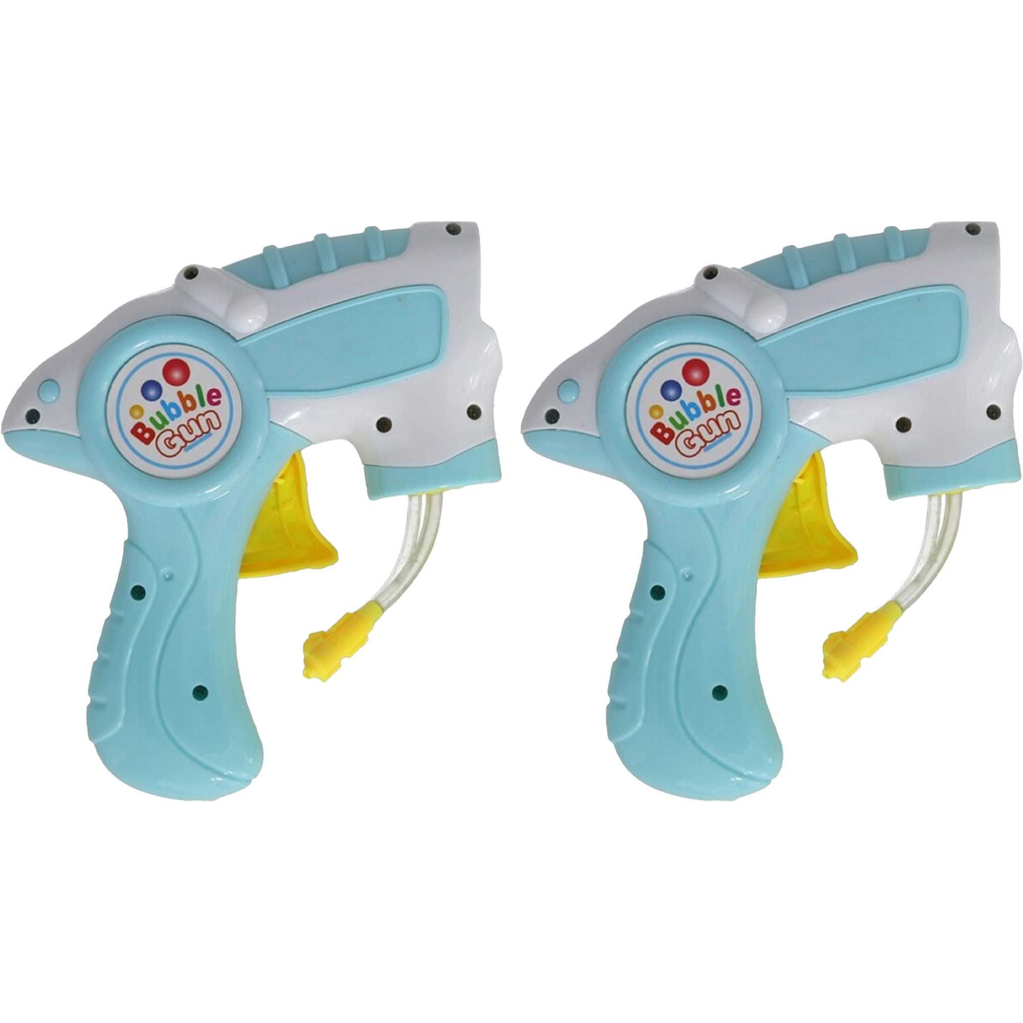 Bellenblaas speelgoed pistool 2x met vullingen lichtblauw 15 cm plastic bellen blazen
