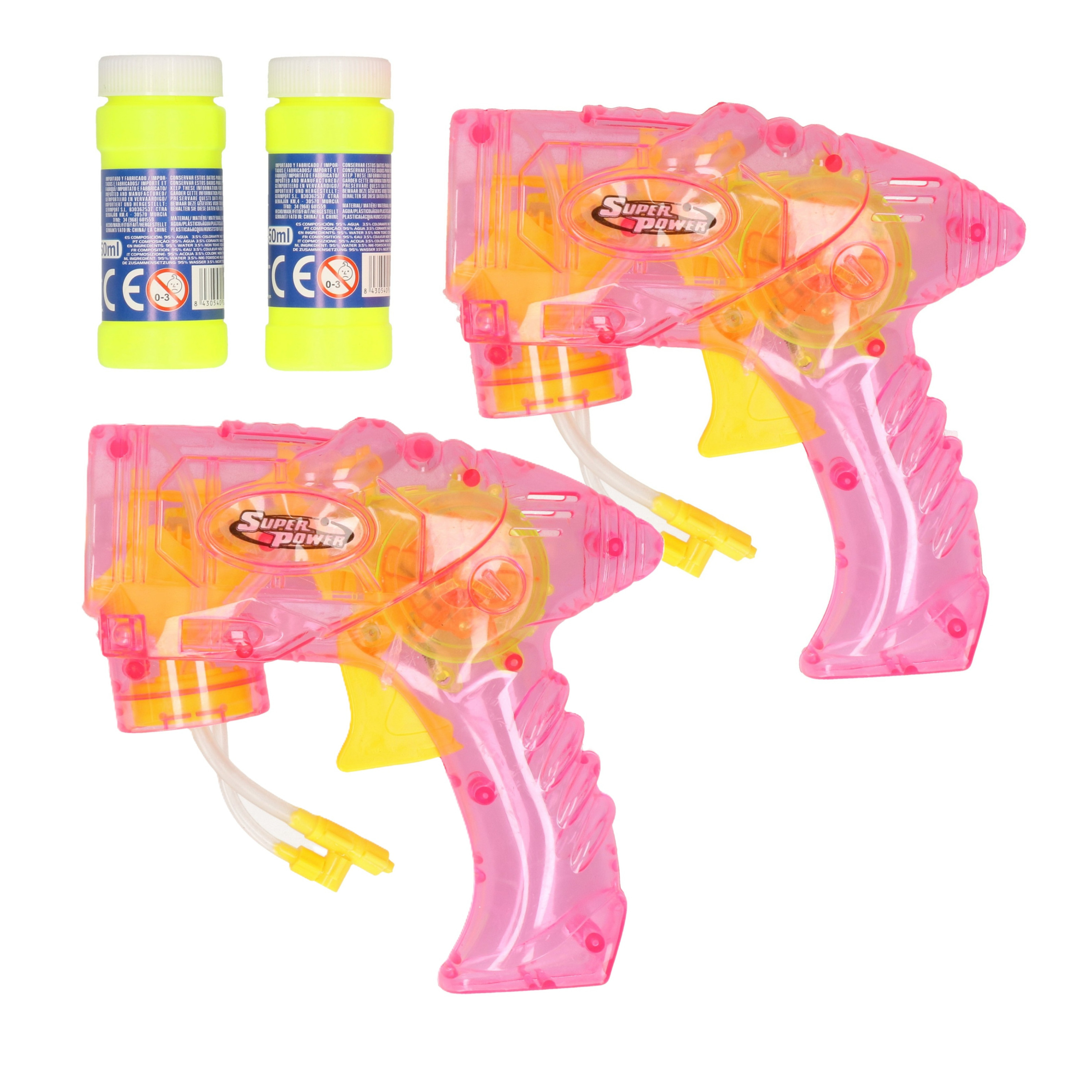 Bellenblaas speelgoed pistool 2x met vullingen roze 15 cm plastic bellen blazen