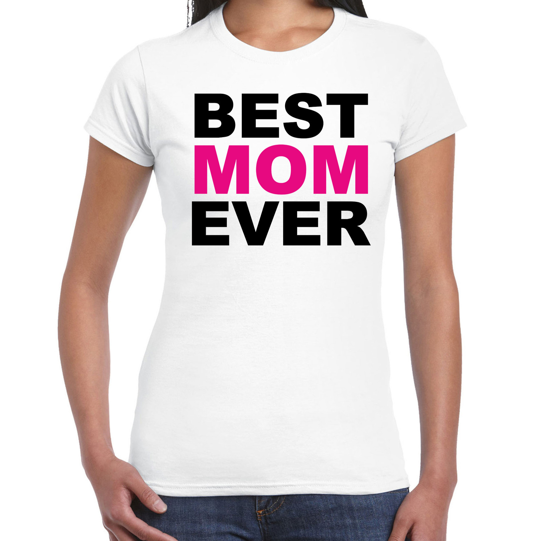 Best mom ever t-shirt wit voor dames moederdag cadeau shirt mama