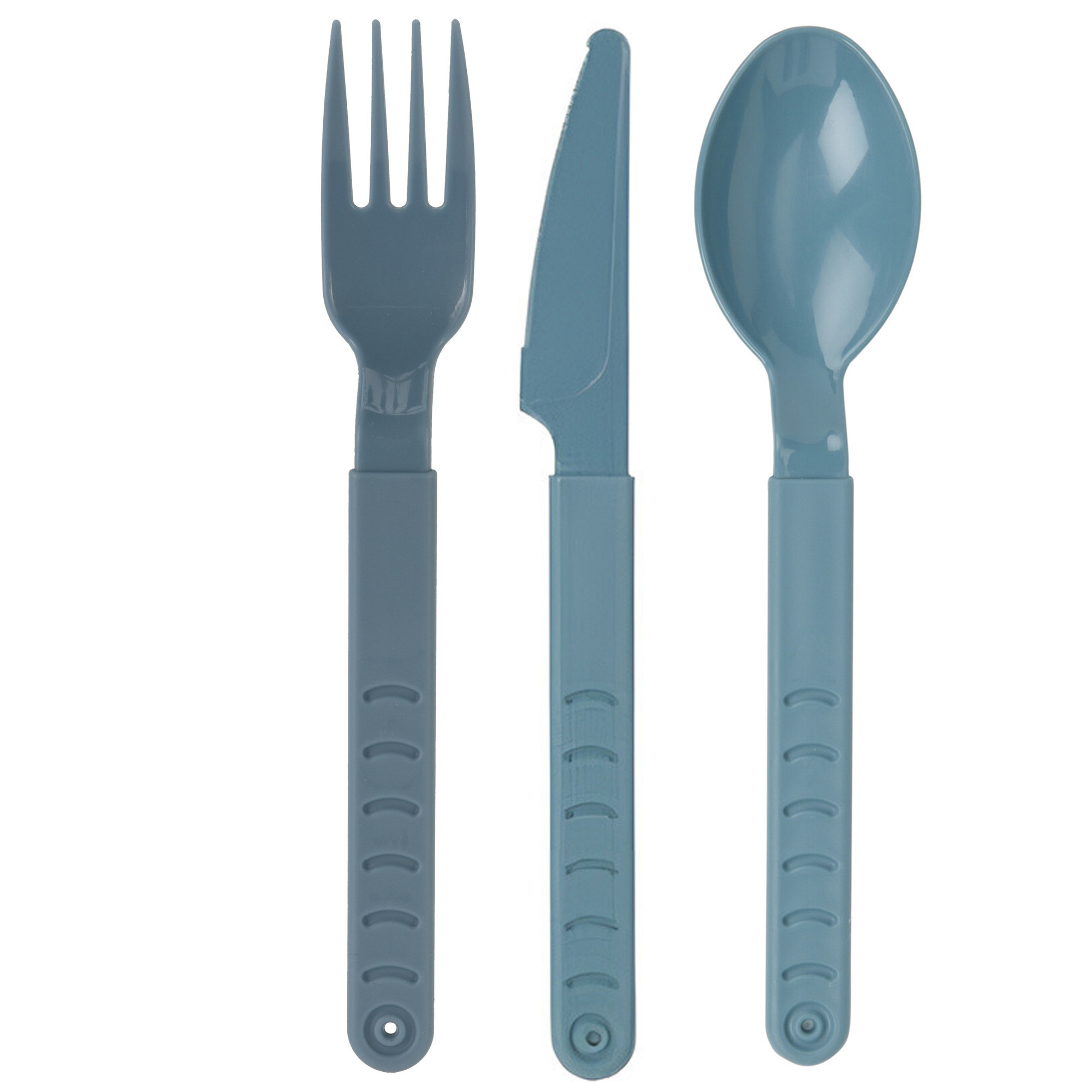 Bestek set 3-delig 30x stuks messen-vorken-lepels blauw kunststof 18 cm