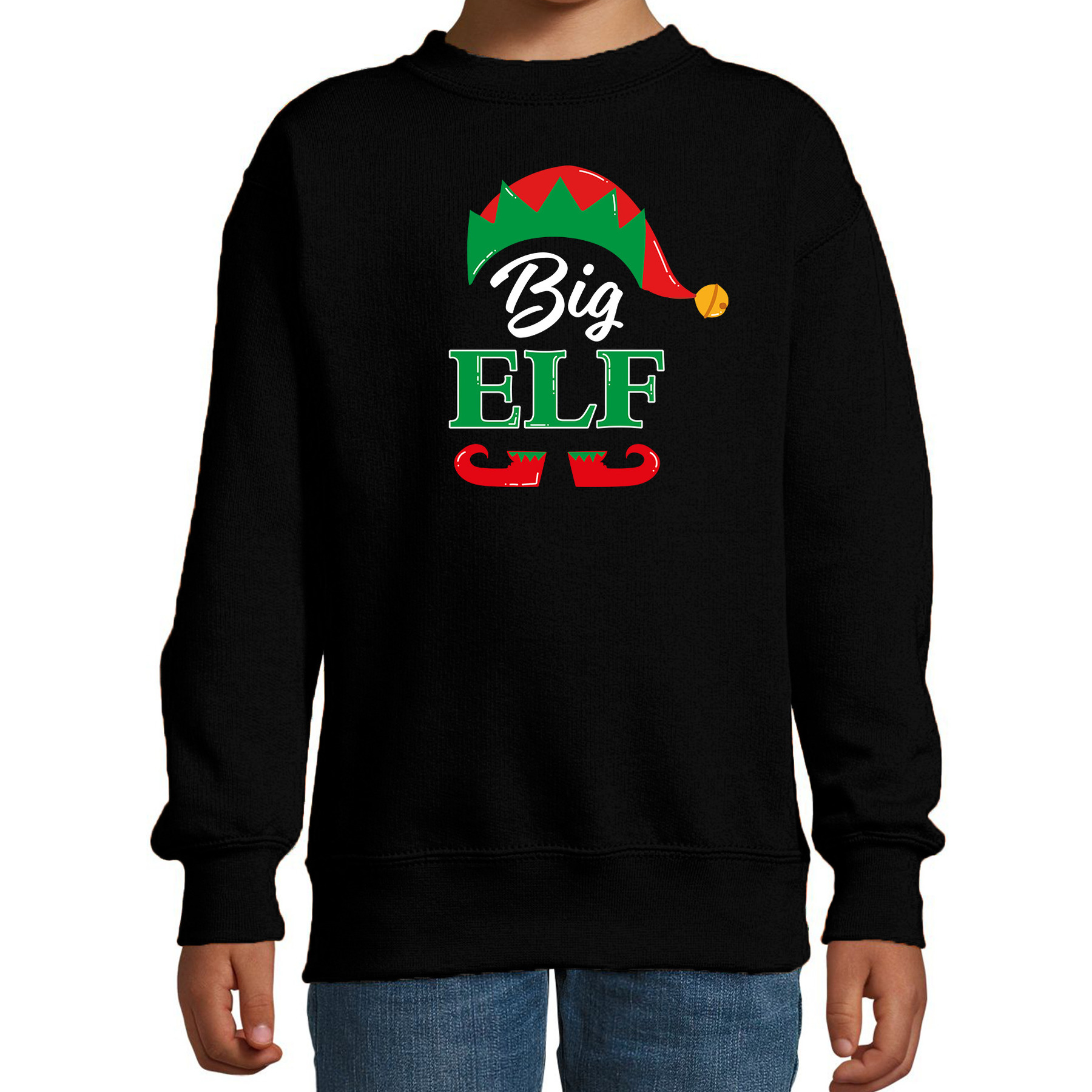 Big elf Kerstsweater-Kersttrui zwart voor kinderen