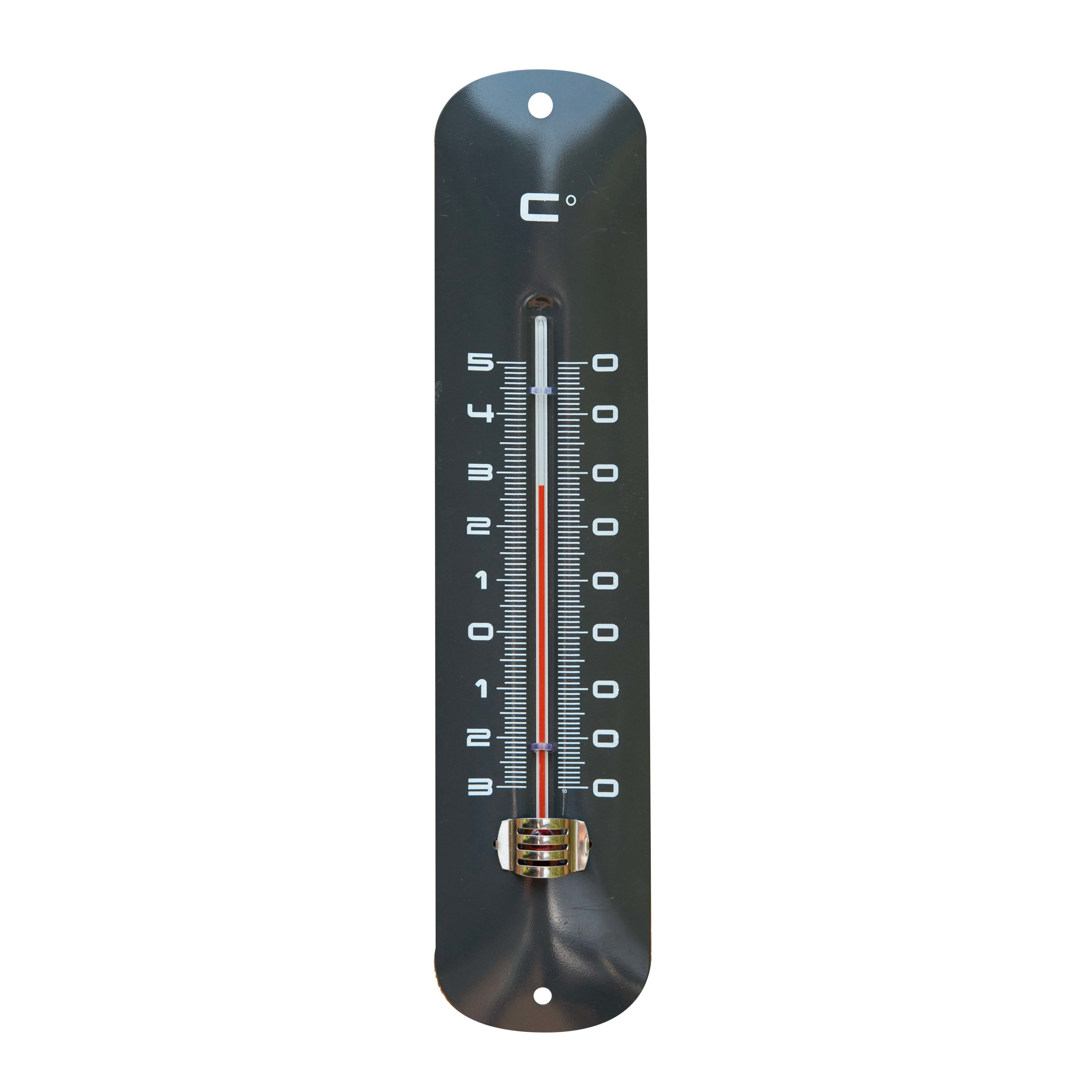 Binnen-buiten thermometer grijs van metaal 6.5 x 30 cm