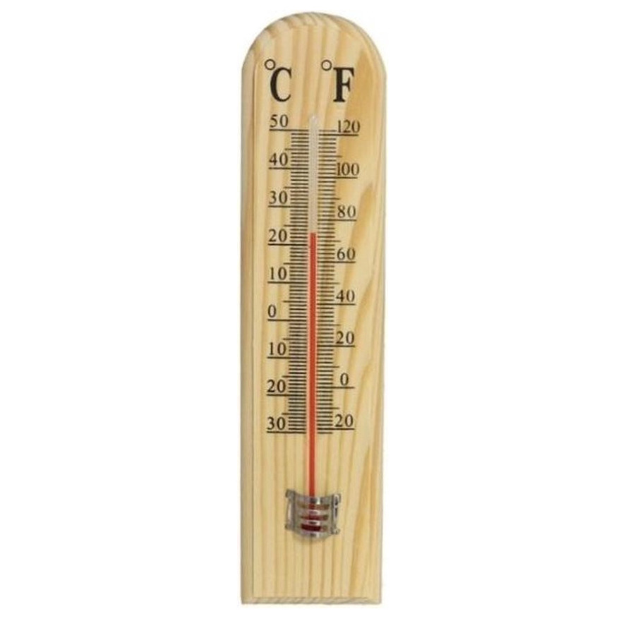 Binnen-buiten thermometer hout 20 x 5 cm
