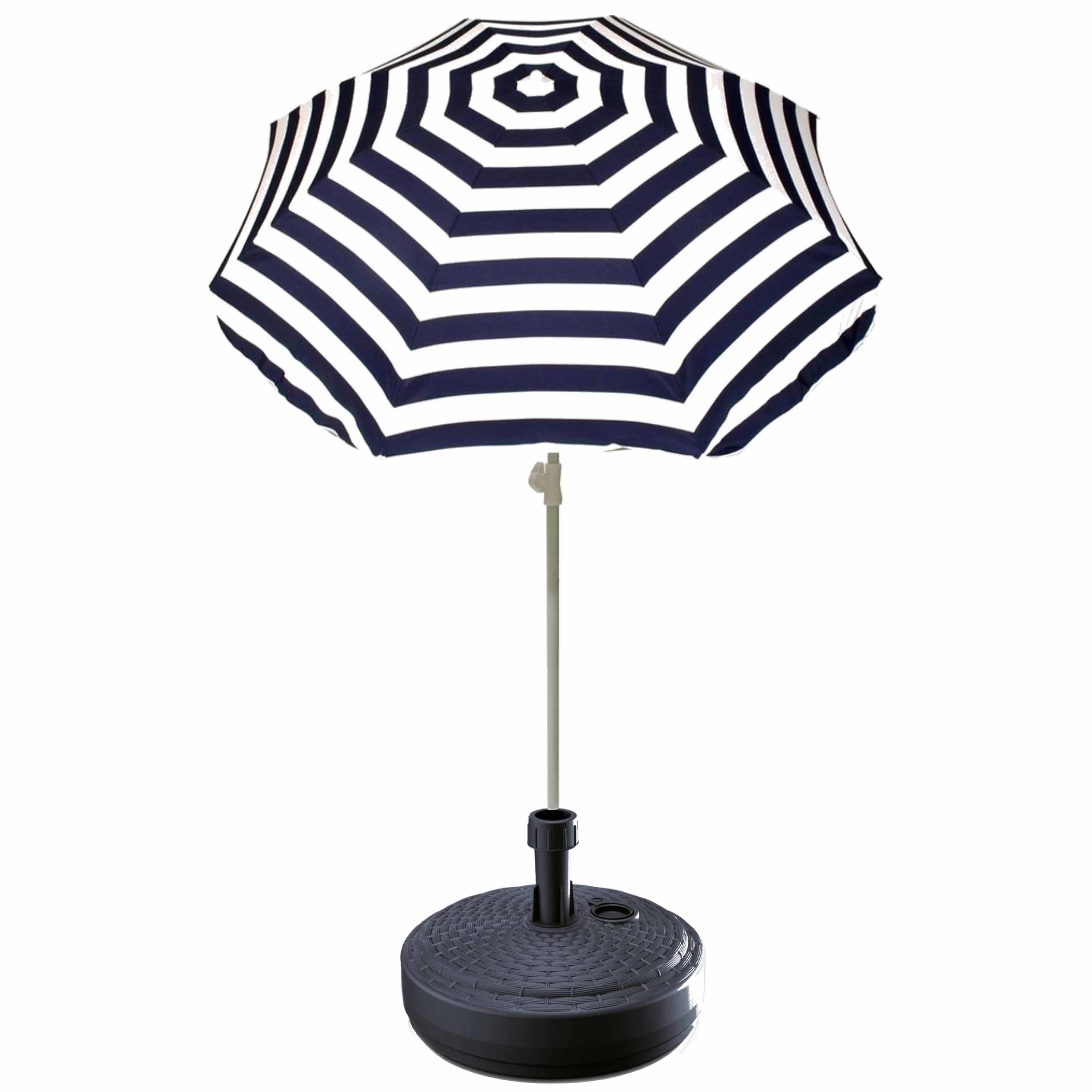 Blauw gestreepte strand-tuin basic parasol van nylon 180 cm + parasolvoet antraciet