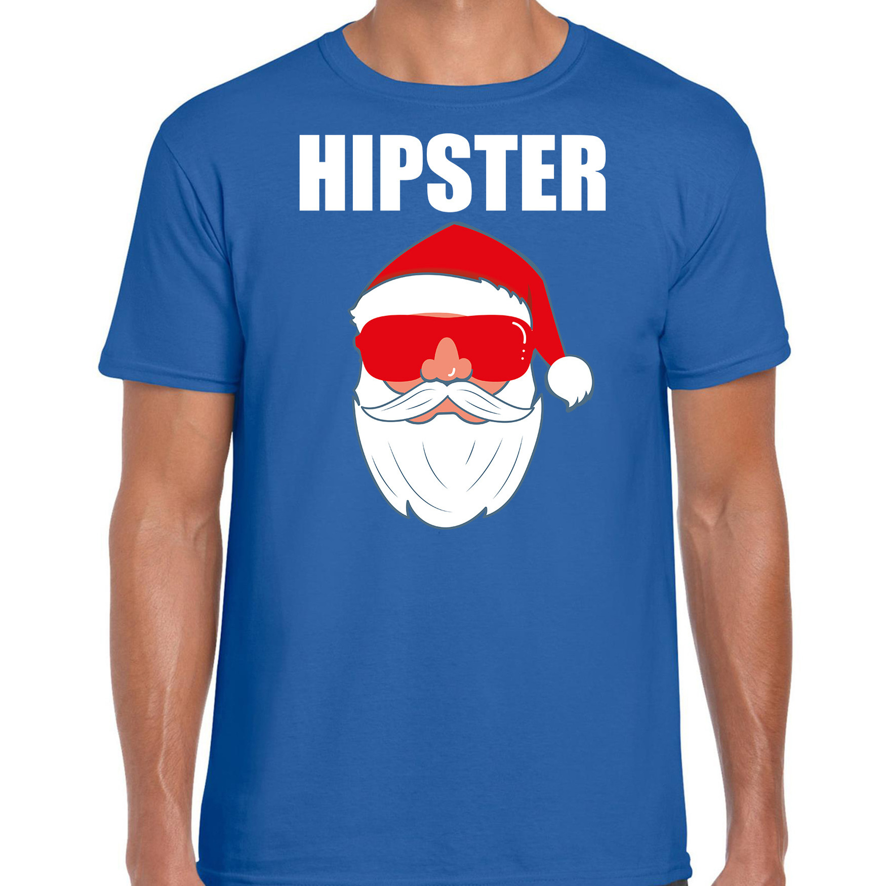 Blauw Kersttrui-Kerstkleding Hipster voor heren met Kerstman met zonnebril