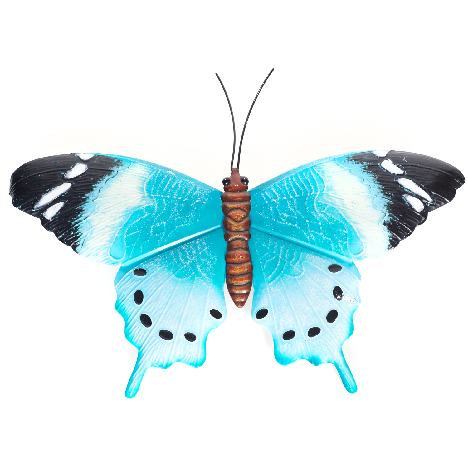Blauw-zwarte metalen tuindecoratie vlinder 48 cm