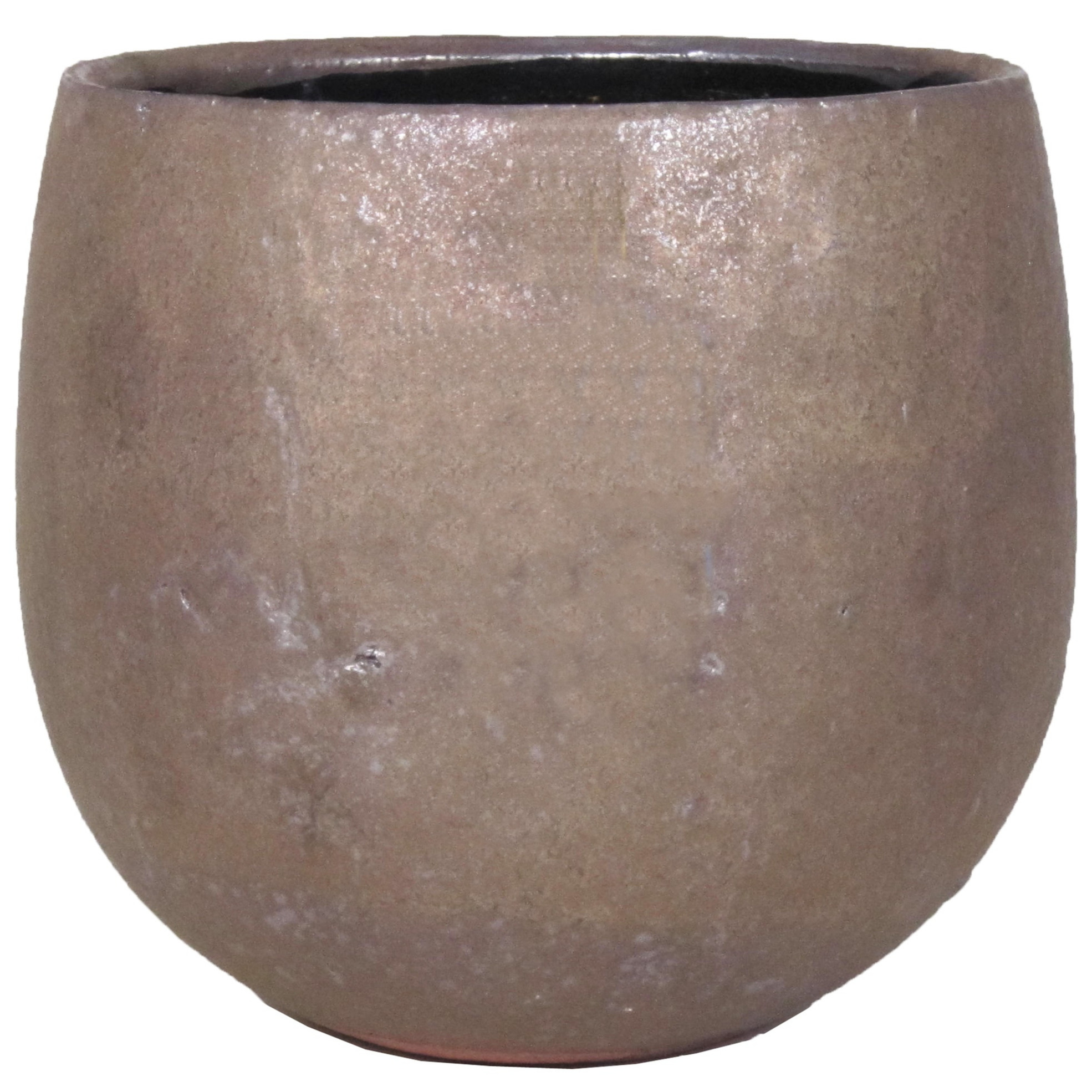 Bloempot-plantenpot schaal van keramiek glanzend brons kleur motief D19 cm en H17 cm