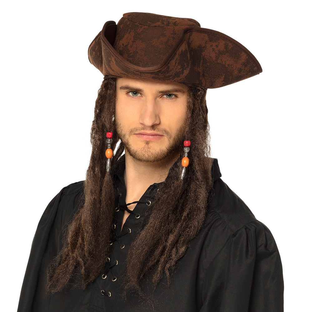 Boland Carnaval verkleed hoed voor een Piraat bruin polyester heren met haar-vlechten