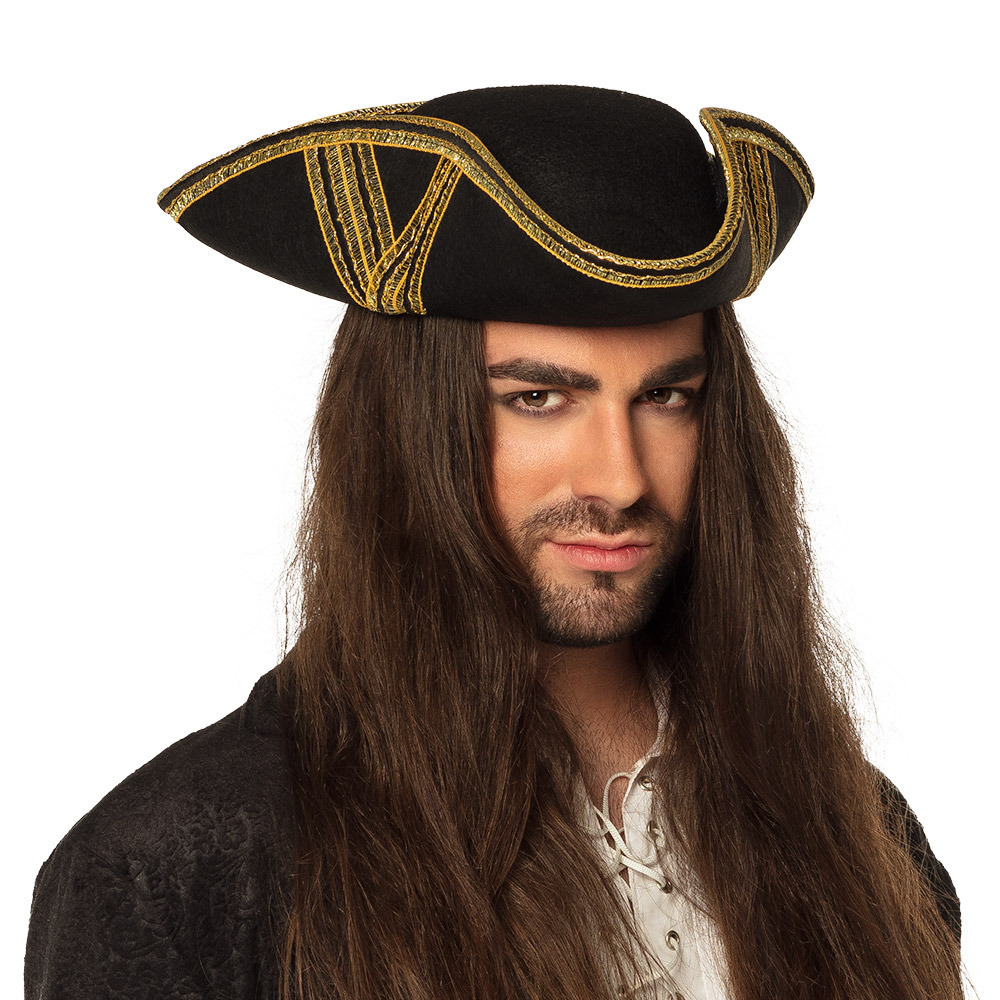 Boland Carnaval verkleed hoed voor een Piraat zwart-goud polyester heren-dames