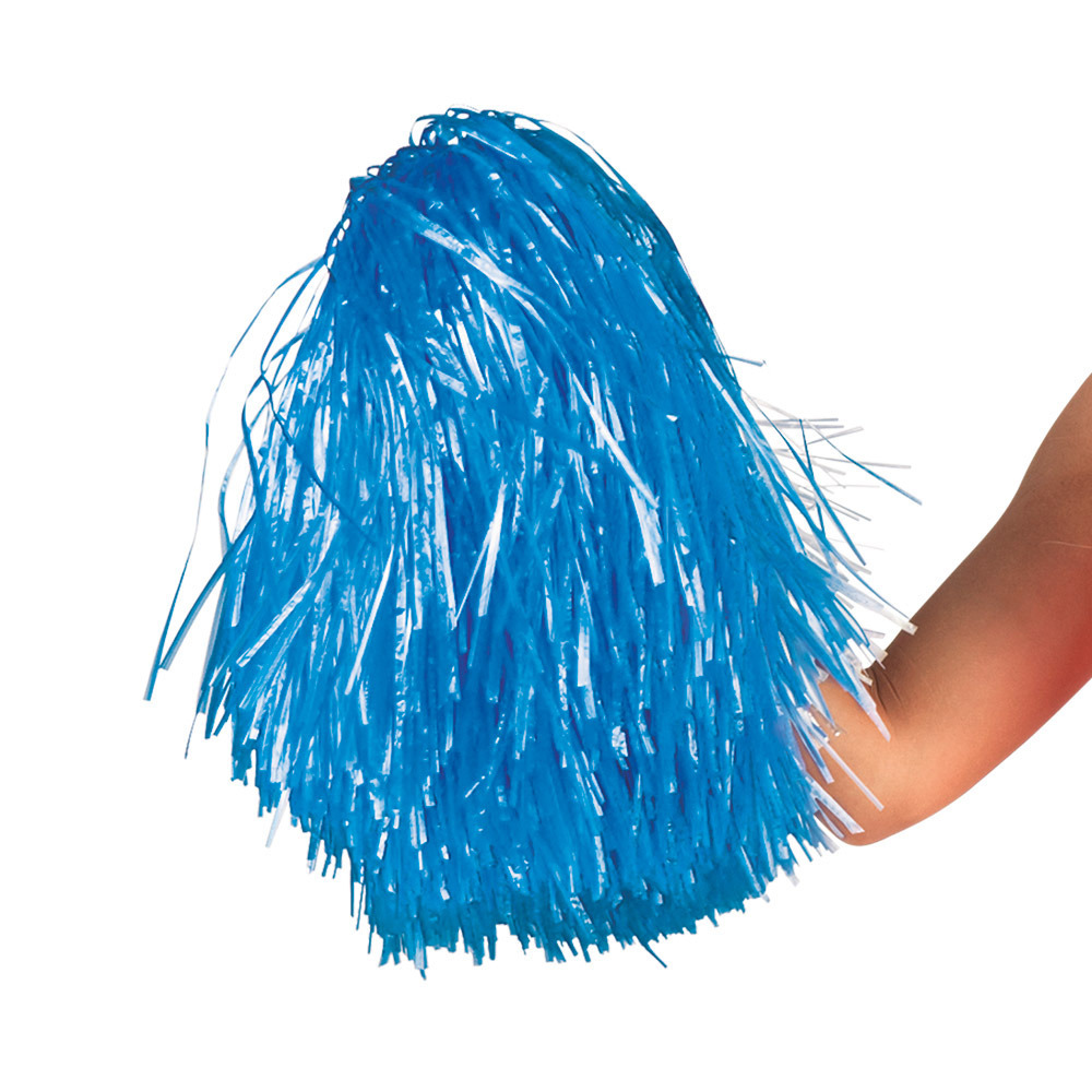 Boland Cheerballs-pompoms 1x blauw met franjes en ring handgreep 28 cm voor cheerleaders