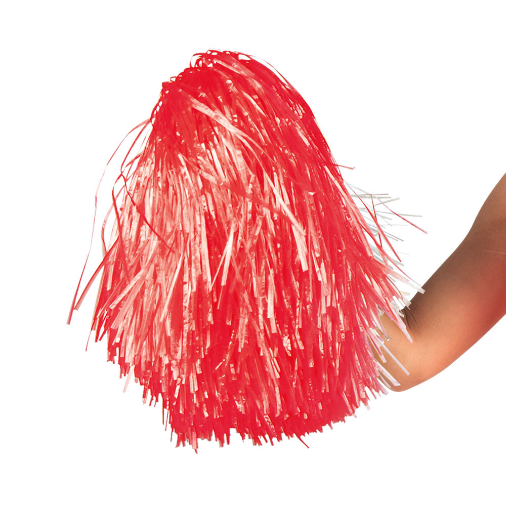 Boland Cheerballs-pompoms 1x rood met franjes en ring handgreep 28 cm voor cheerleaders