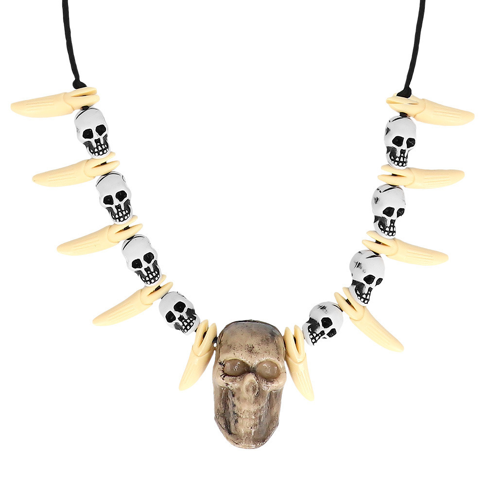 Boland Verkleed Piraten-Halloween sieraden ketting met tanden-schedels kunststof accessoires