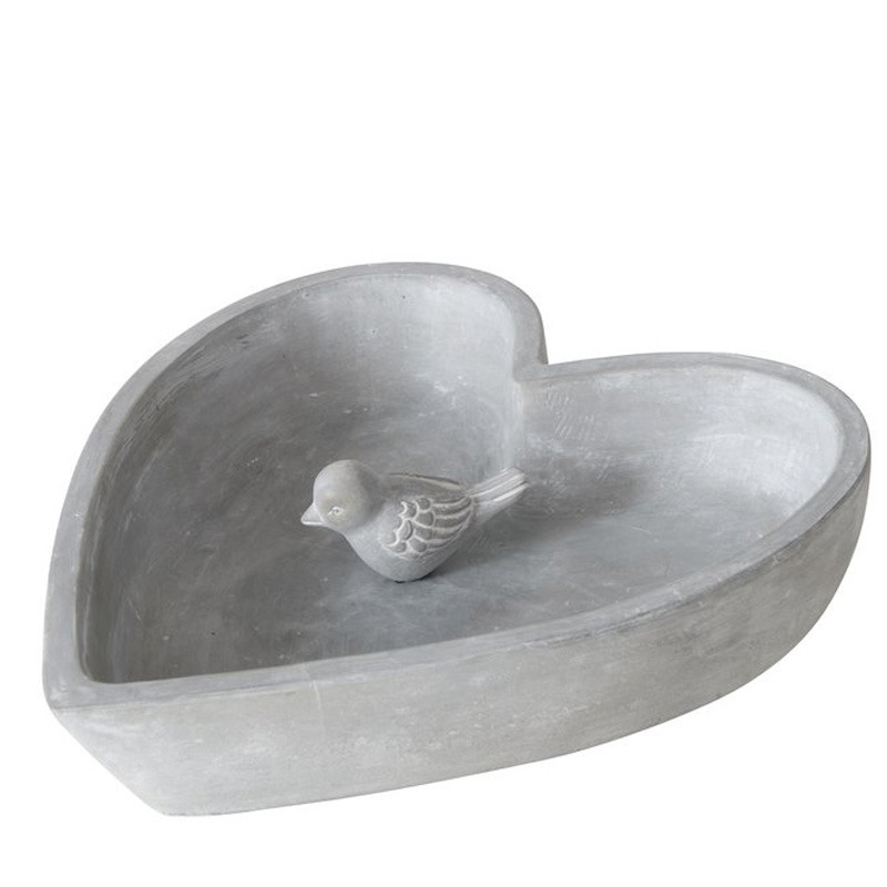 Boltze Vogelbad-voederschaal hart grijs beton 24 x 5 cm drinkschaal voor tuinvogels