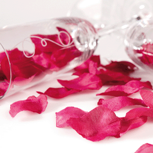 Voordelig valentijn cadeau rode kunstroos met bordeauxrode rozenblaadjes