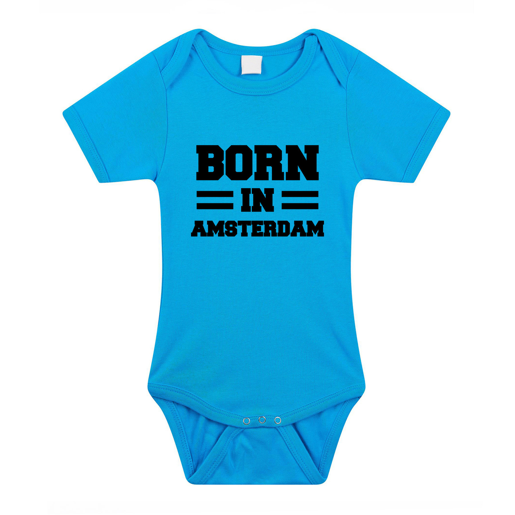 Born in Amsterdam kraamcadeau rompertje blauw jongens