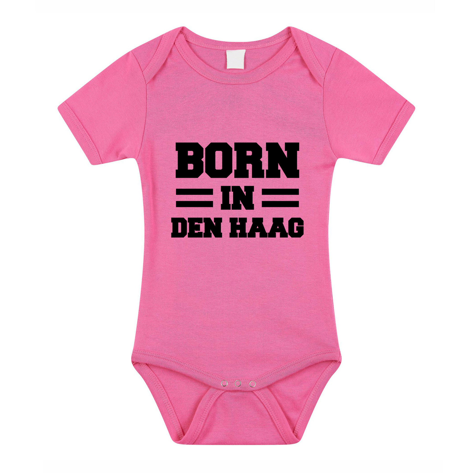 Born in Den Haag kraamcadeau rompertje roze meisjes