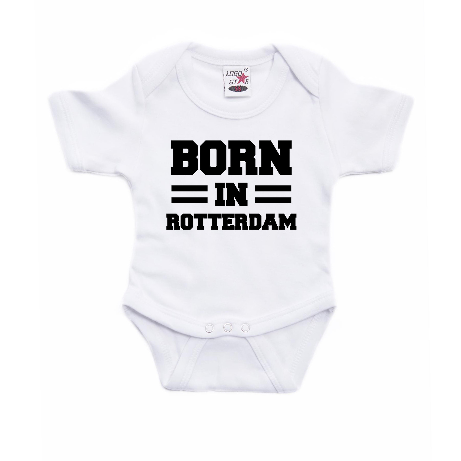 Born in Rotterdam kraamcadeau rompertje wit jongens en meisjes