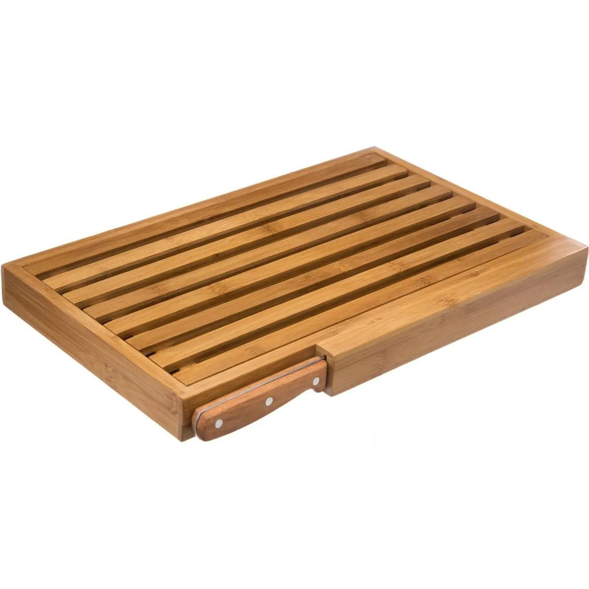 Brood snijplank met kruimel opvangbak 44 x 27 cm van bamboe hout inclusief broodmes