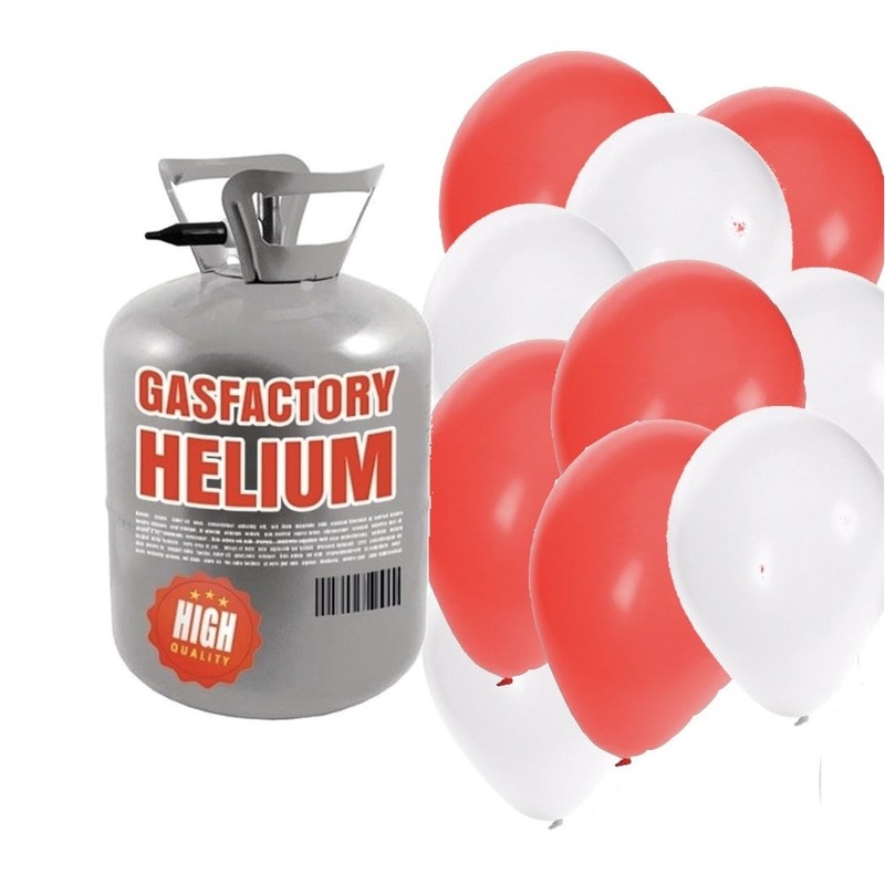 Bruiloft helium tankje met rood-witte ballonnen 30 stuks