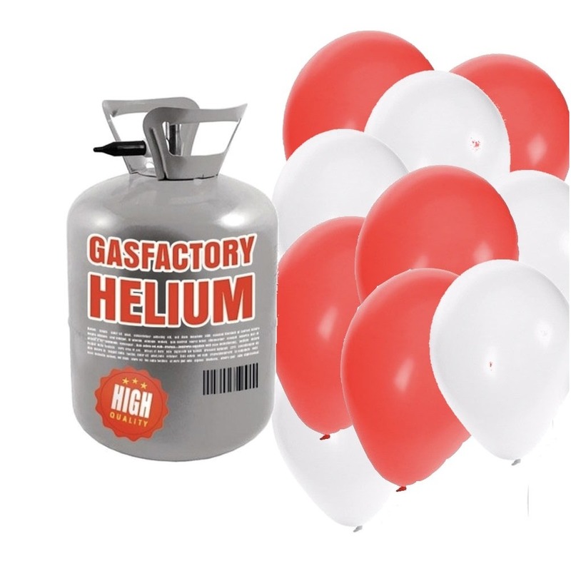 Bruiloft helium tankje met rood-witte ballonnen 50 stuks
