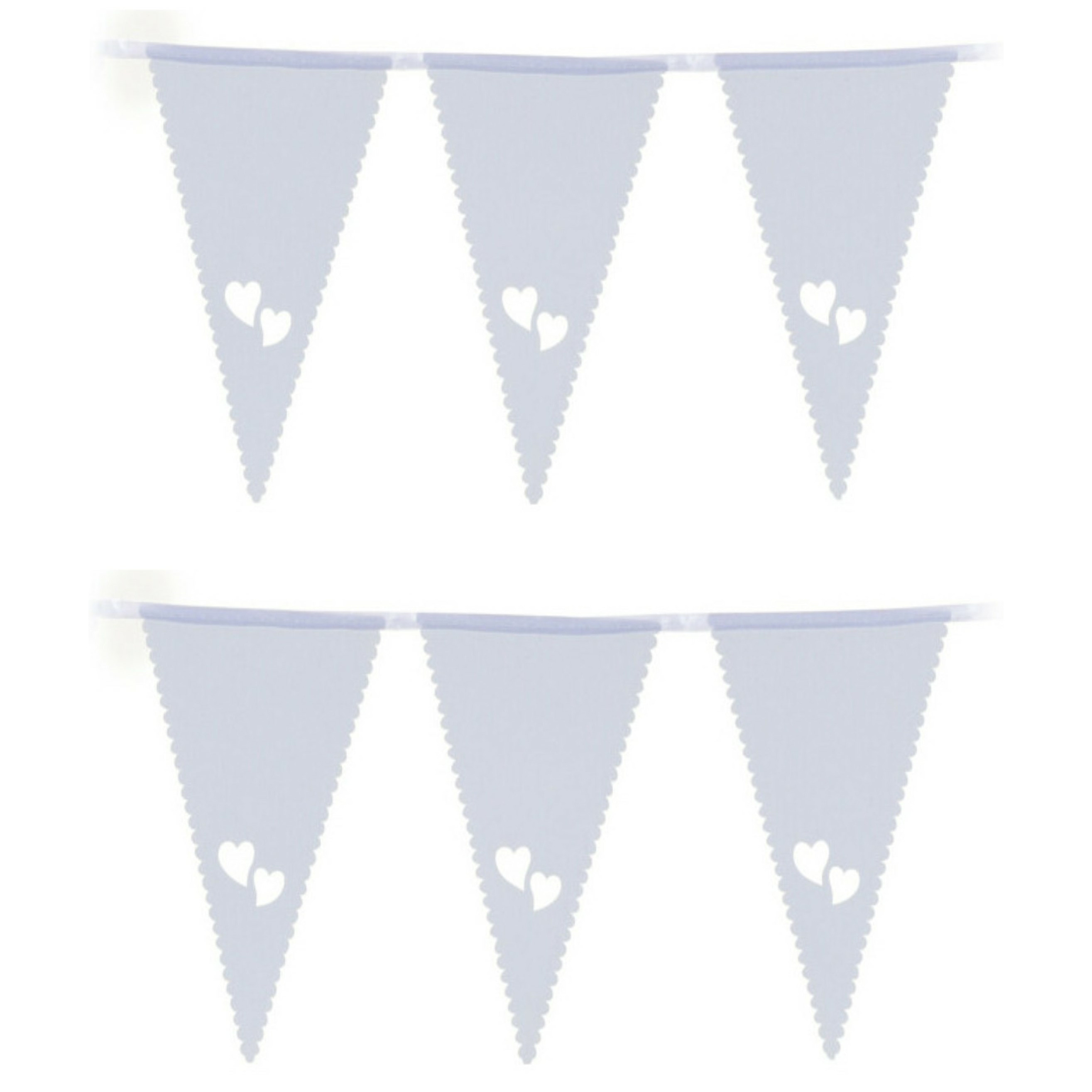Bruiloft-huwelijk Vlaggenlijn 2x binnen-buiten plastic wit met hartjes 3 m 16 vlaggetjes