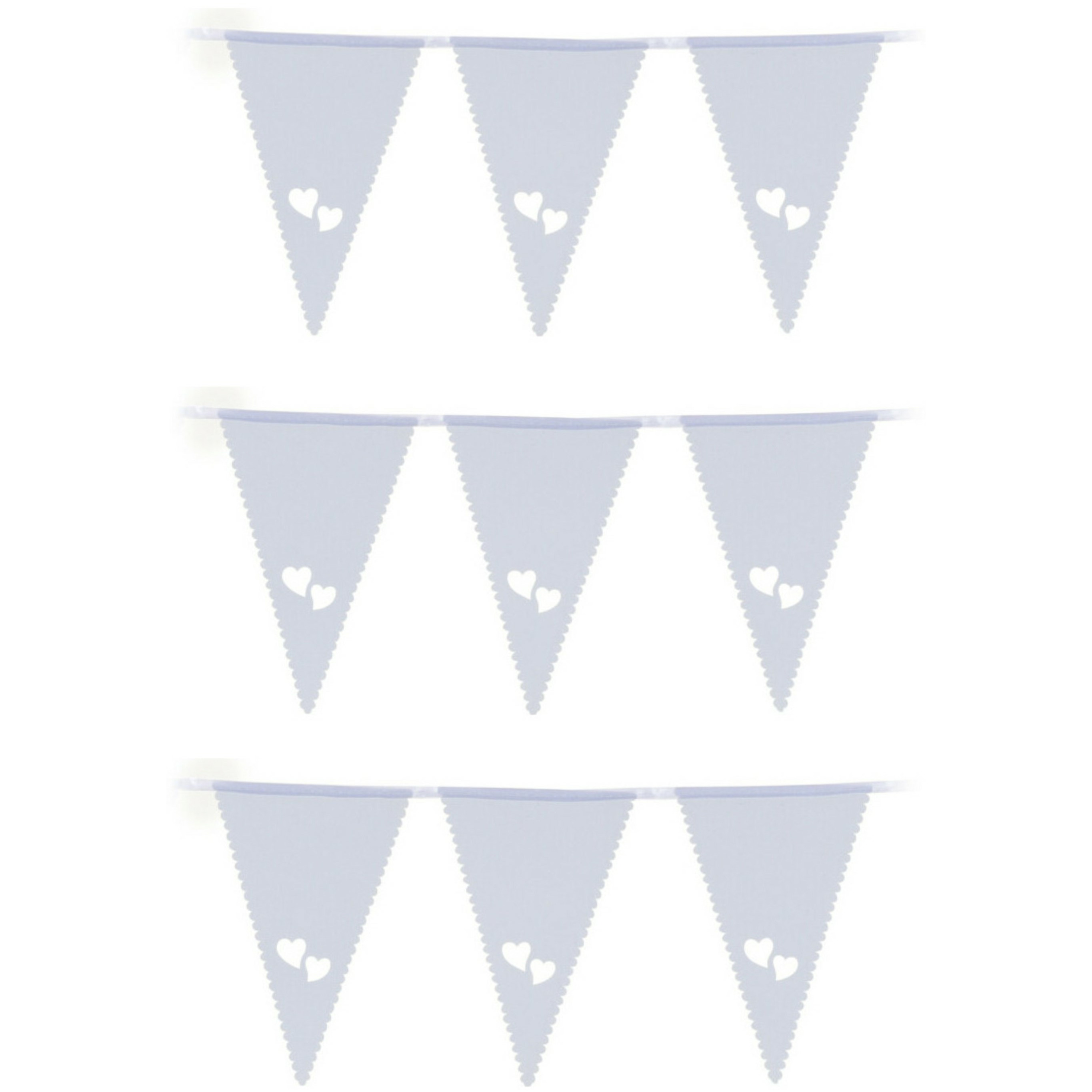 Bruiloft-huwelijk Vlaggenlijn 3x binnen-buiten plastic wit met hartjes 3 m 16 vlaggetjes