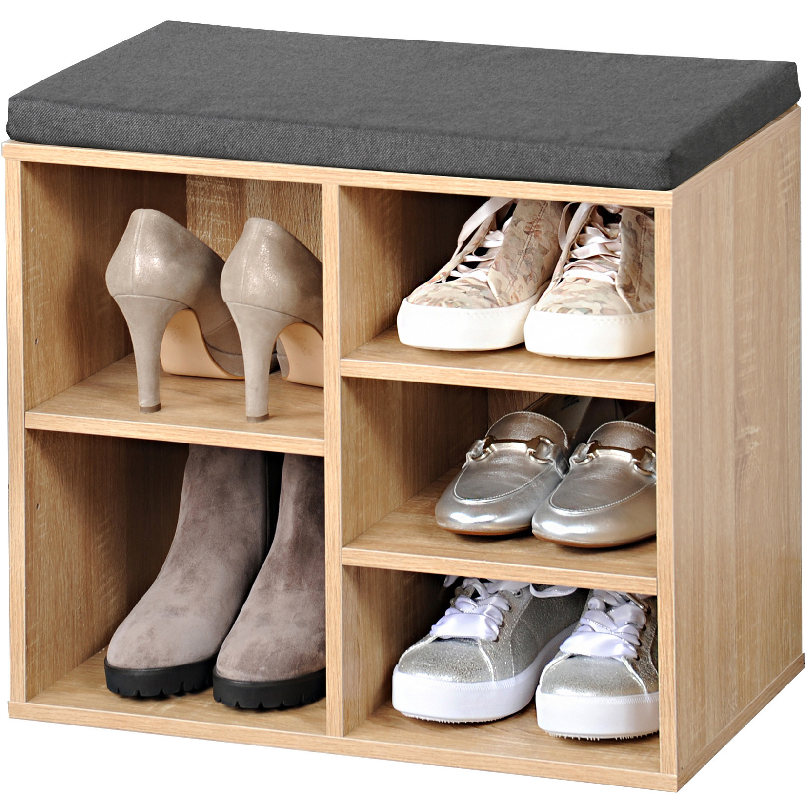 Bruin houten bank schoenenkastje-schoenrekje 29 x 48 x 51 cm met zitkussen