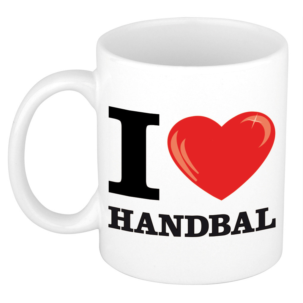 Cadeau I love handbal kado koffiemok-beker voor handbal liefhebber 300 ml