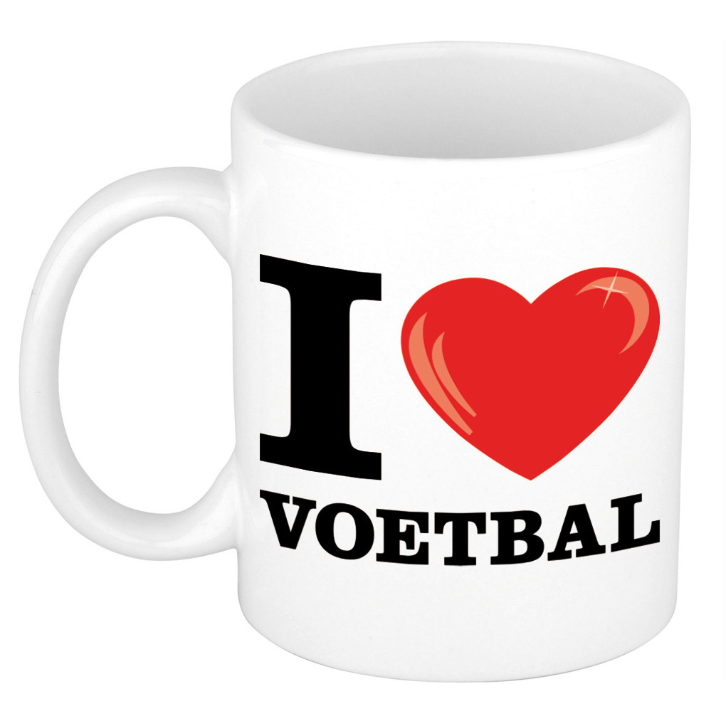 Cadeau I love voetbal kado koffiemok-beker voor voetbal liefhebber 300 ml