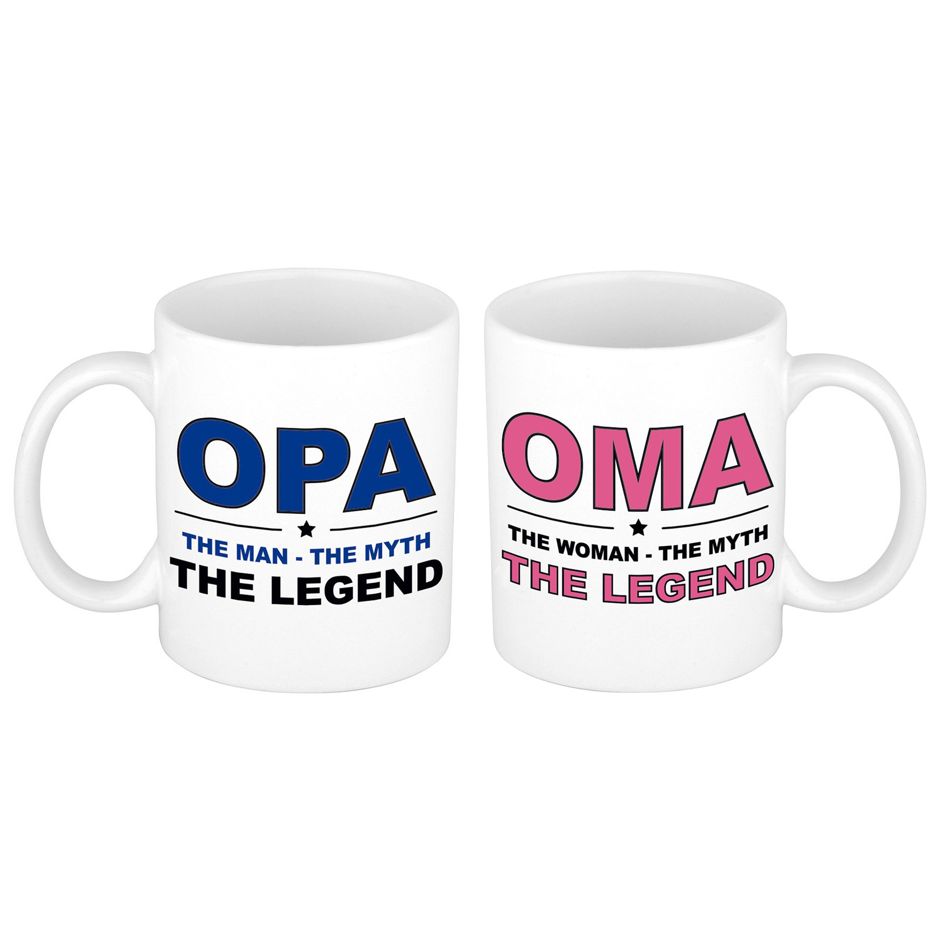 Cadeau set The Legend oma-opa koffie mokken-bekers wit 300 ml