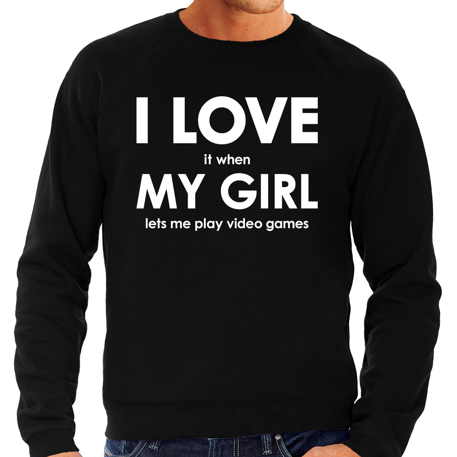 Cadeau sweater gamer I love it when my girl lets me play video games zwart voor heren