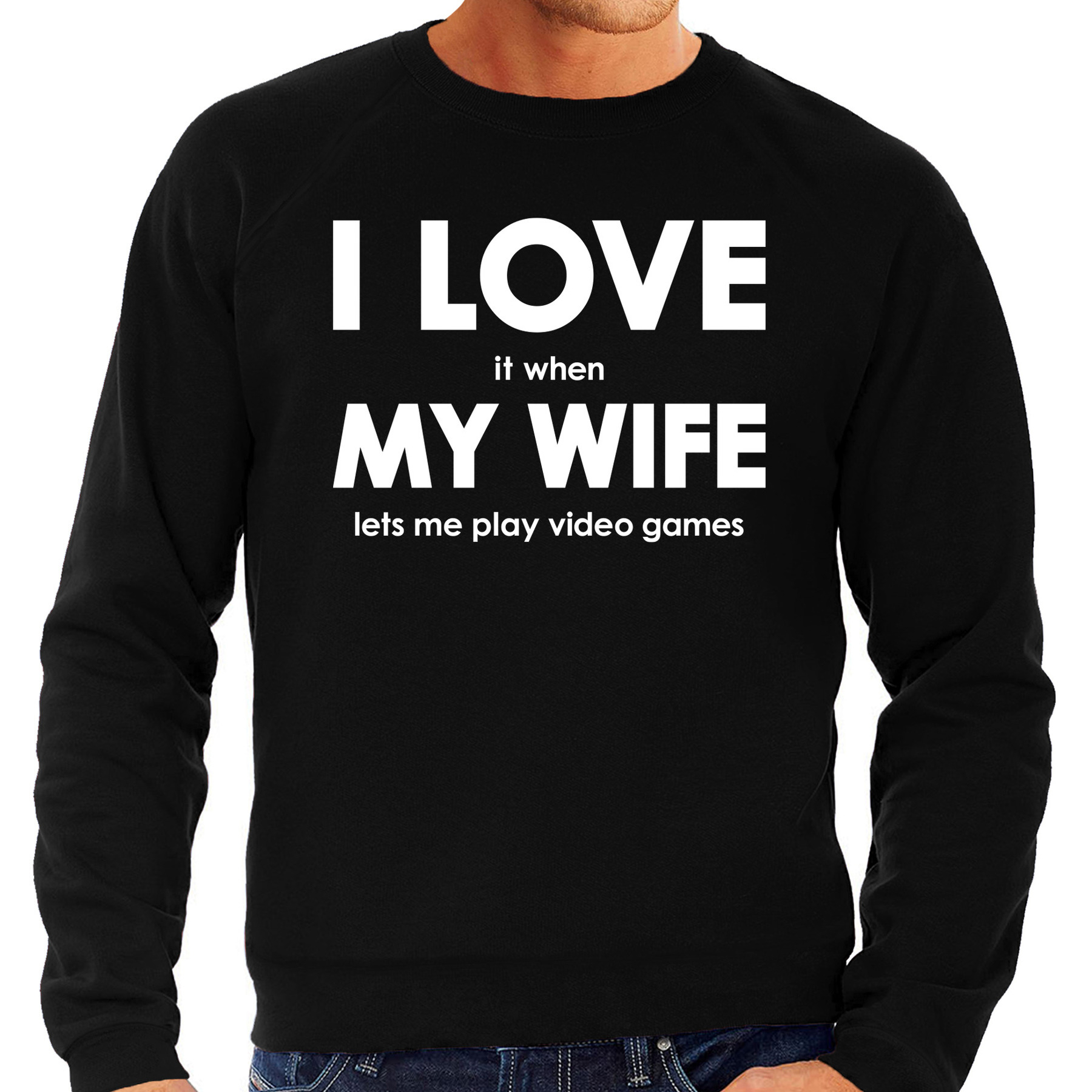 Cadeau sweater gamer I love it when my wife lets play video games zwart voor heren
