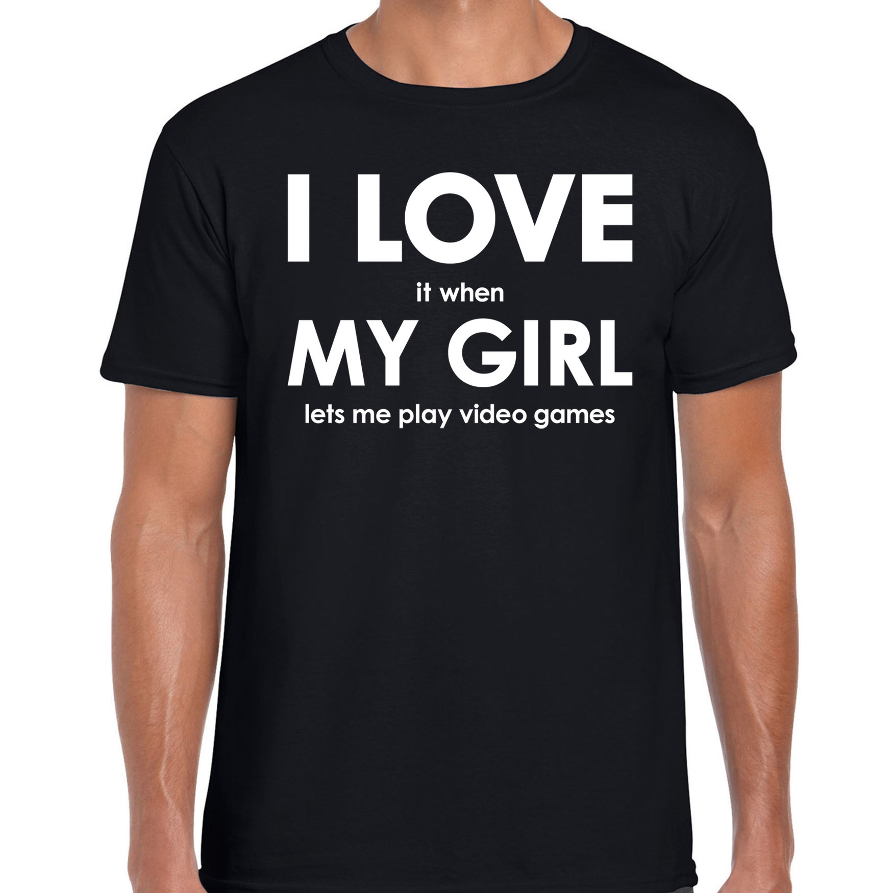 Cadeau t-shirt gamer I love it when my girl lets me play video games zwart voor heren