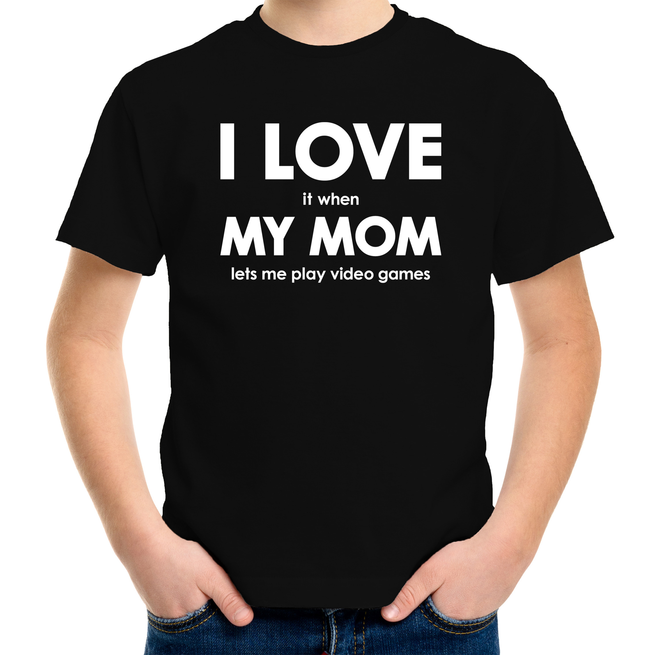 Cadeau t-shirt gamer I love it when my mom lets me play video games zwart voor kinderen