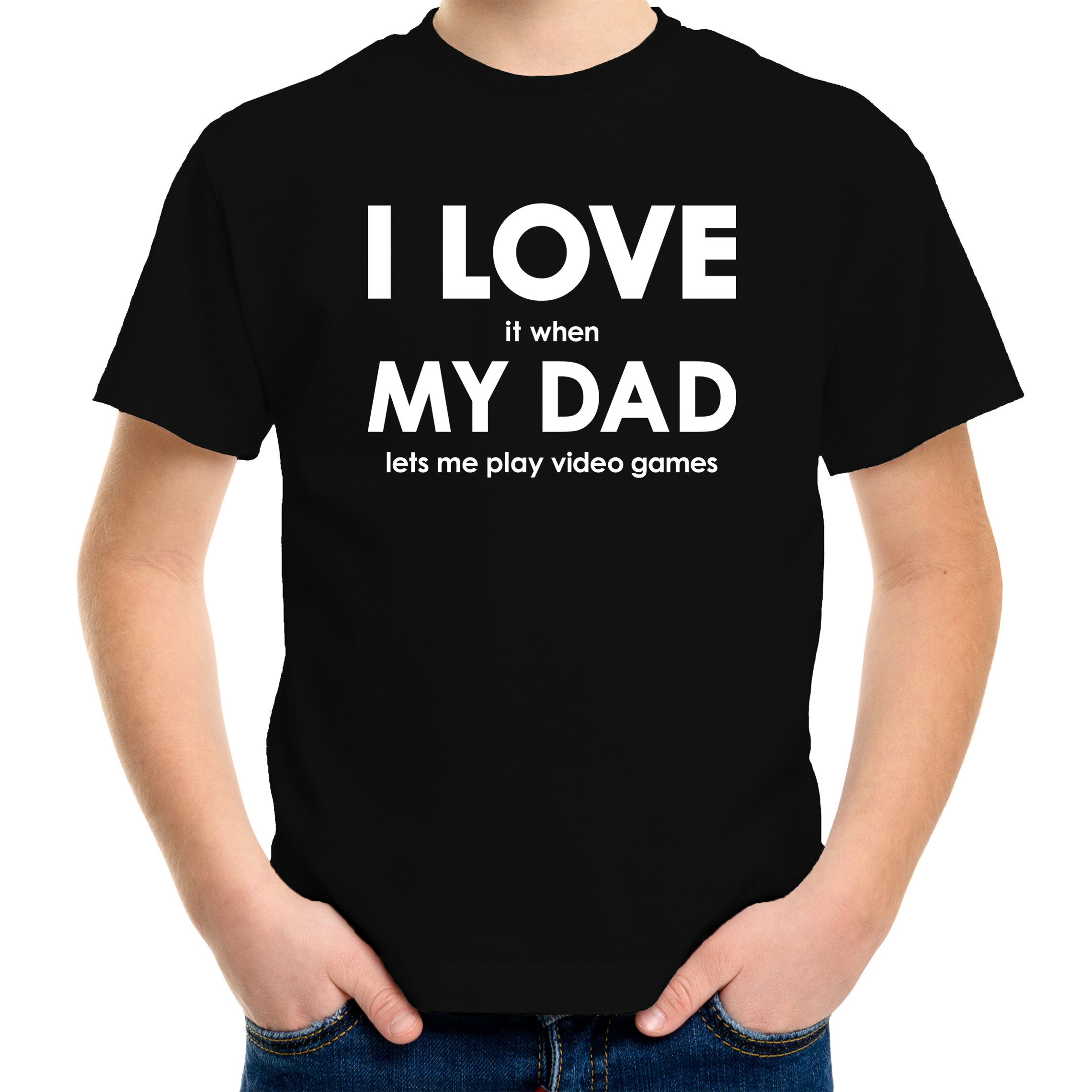 Cadeau t-shirts gamer I love it when my dad lets me play video games zwart voor kinderen