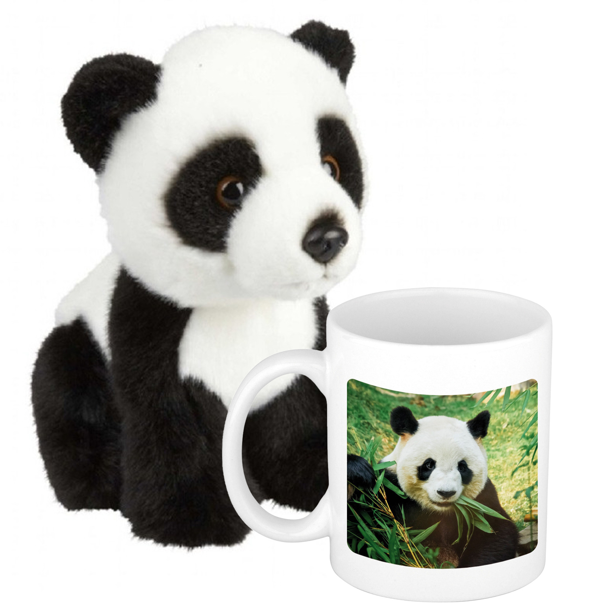 Cadeauset kind Panda knuffel 18 cm en Drinkbeker-mol Panda 300 ml