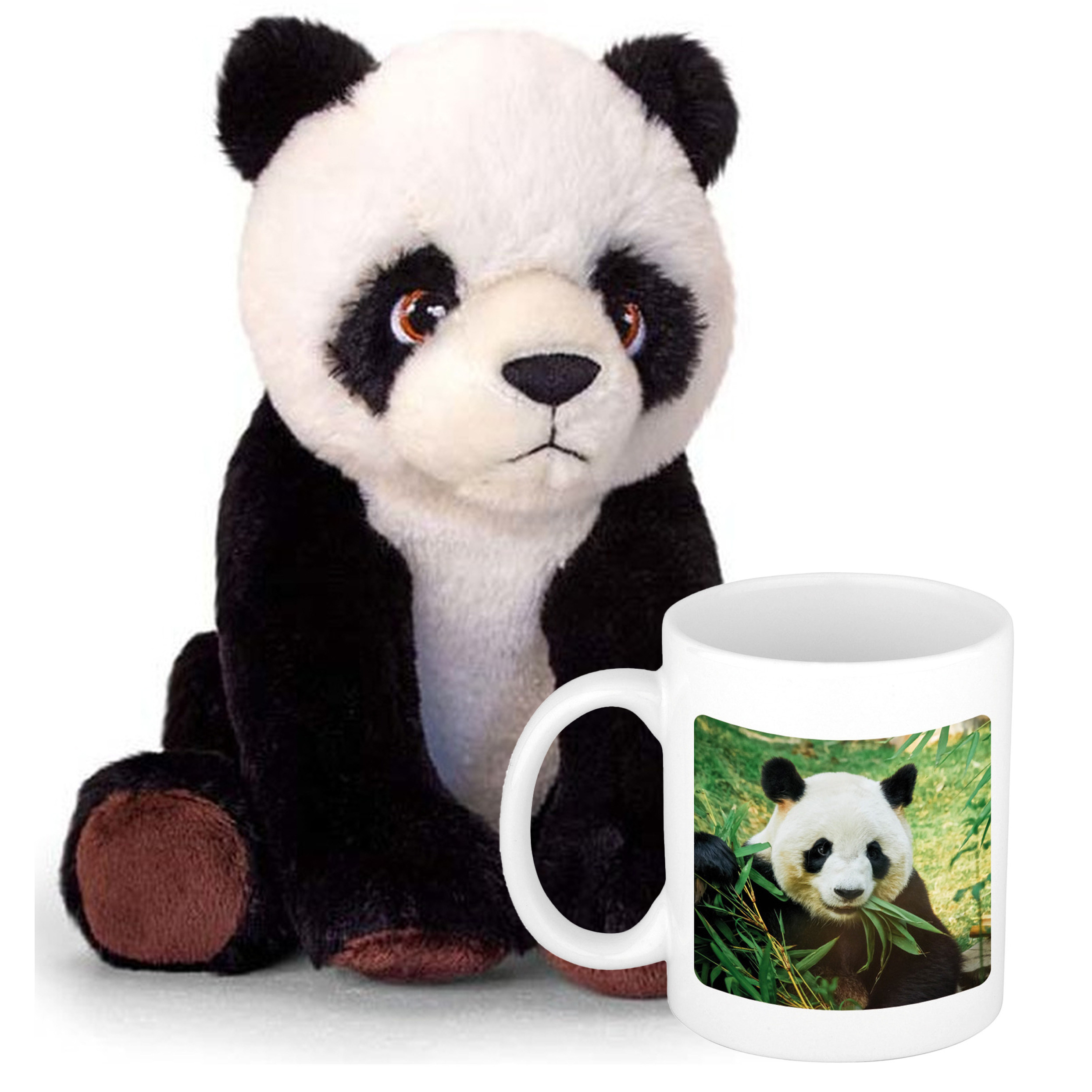 Cadeauset kind Panda knuffel 25 cm en Drinkbeker-mol Panda 300 ml