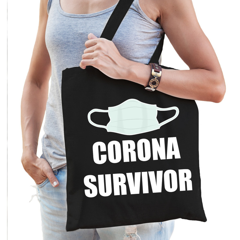 Cadeautas corona survivor zwart katoen voor dames