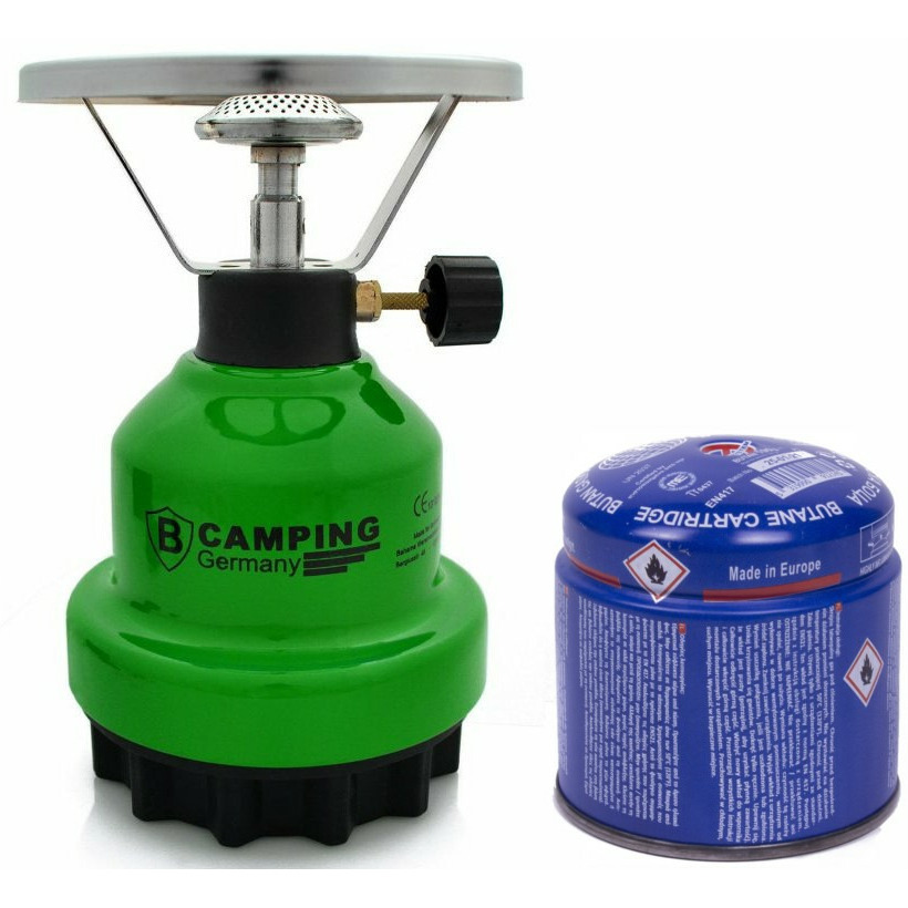 Camping kookstel metaal groen incl. gas navulling priktank 190 gram