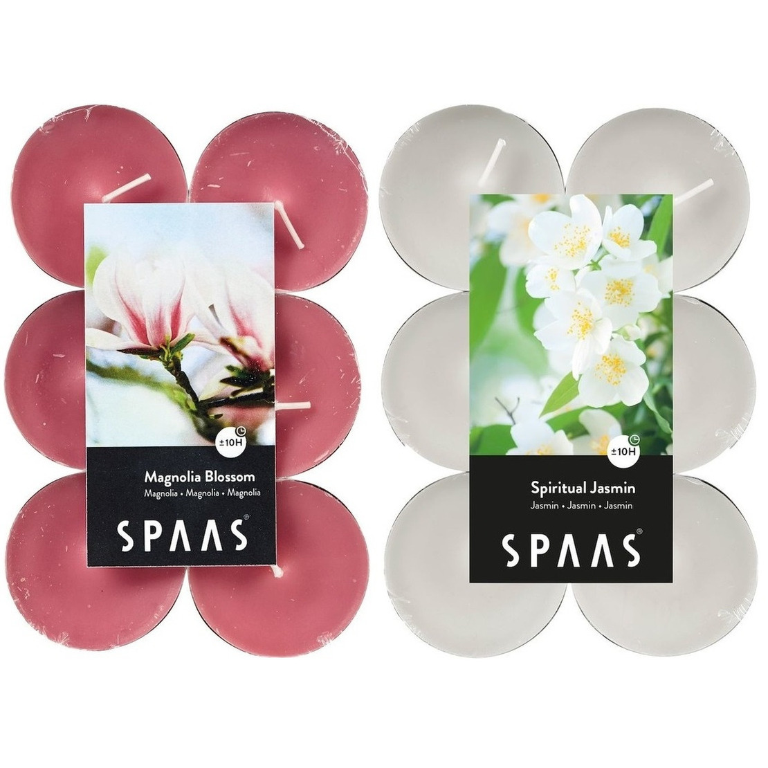 Candles by Spaas geurkaarsen 24x stuks in 2 geuren Jasmin en Magnolia Flowers