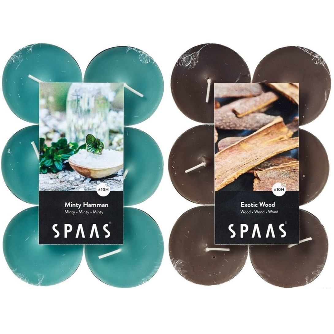 Candles by Spaas geurkaarsen 24x stuks in 2 geuren Mint en Exotic wood
